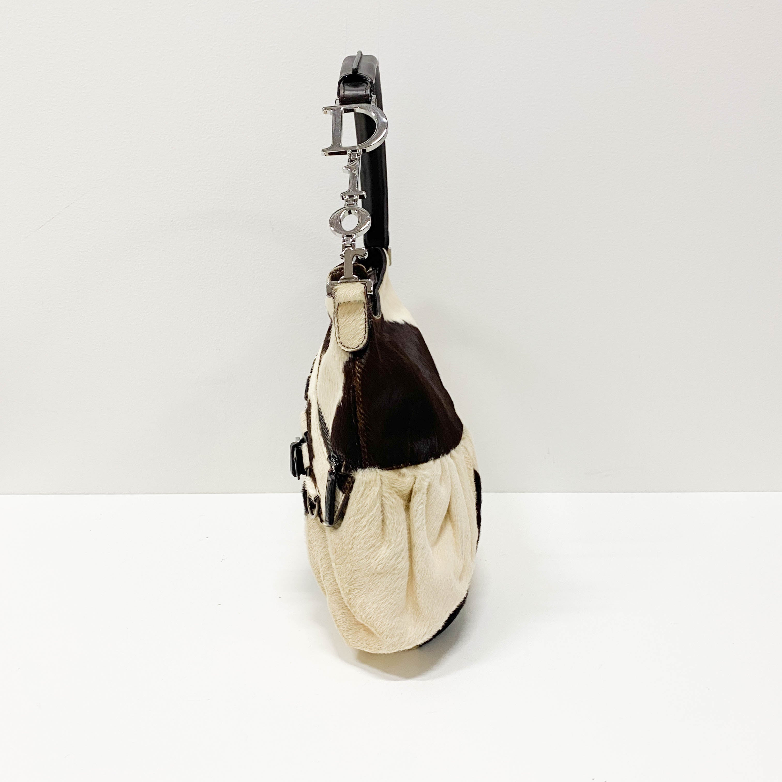 White & Black Cow Print Pony Hair Shoulder Bag