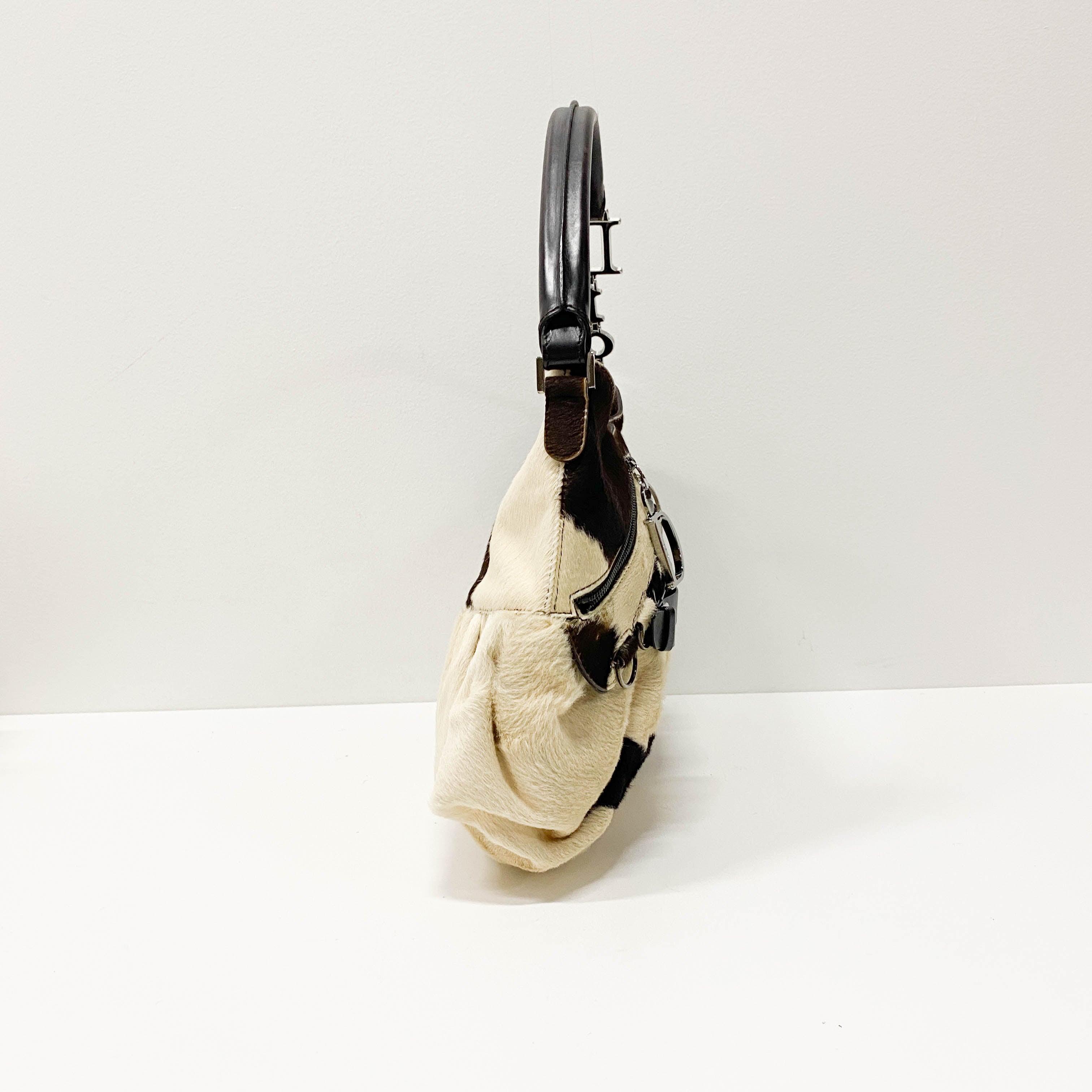 White & Black Cow Print Pony Hair Shoulder Bag
