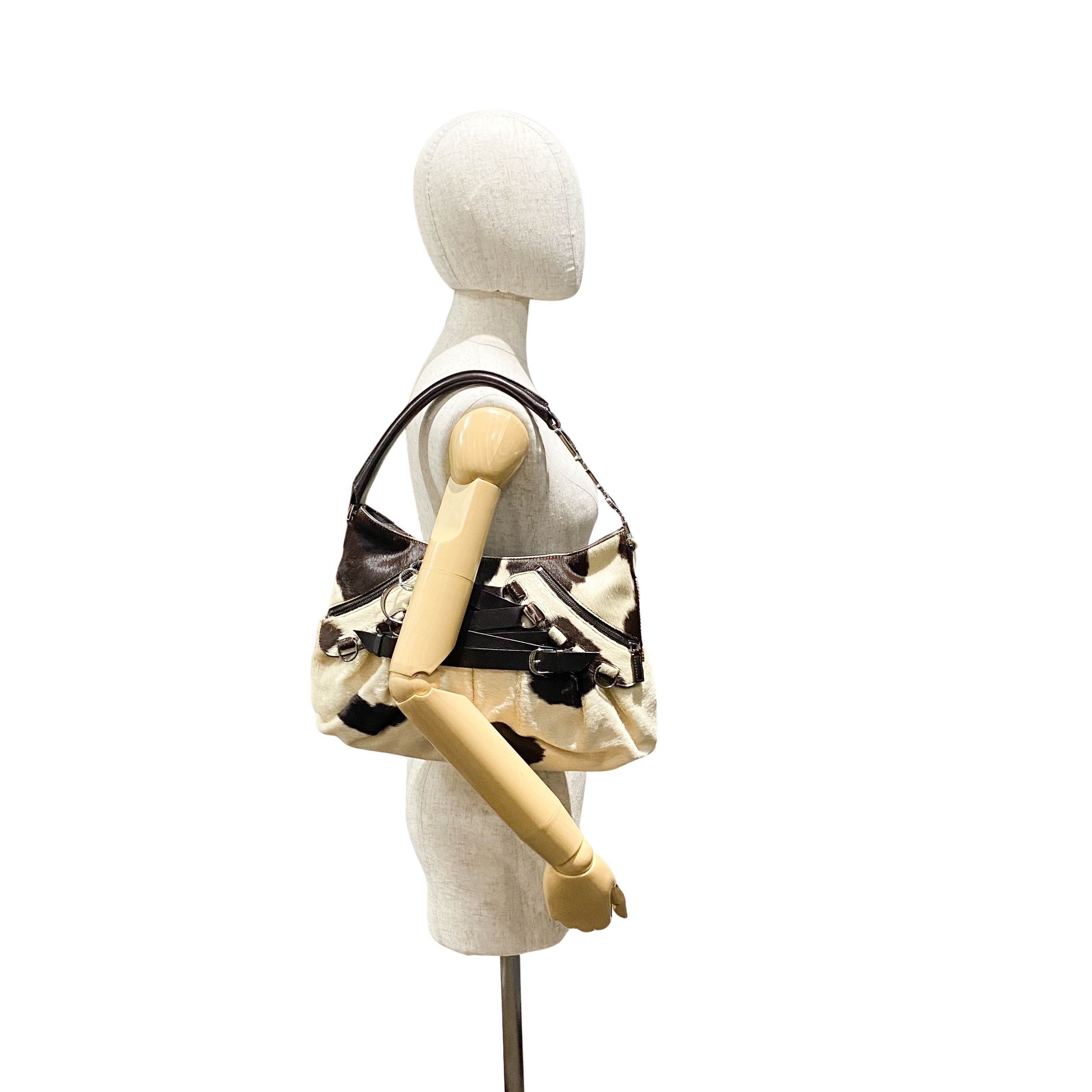 White & Black Cow Print Pony Hair Shoulder Bag