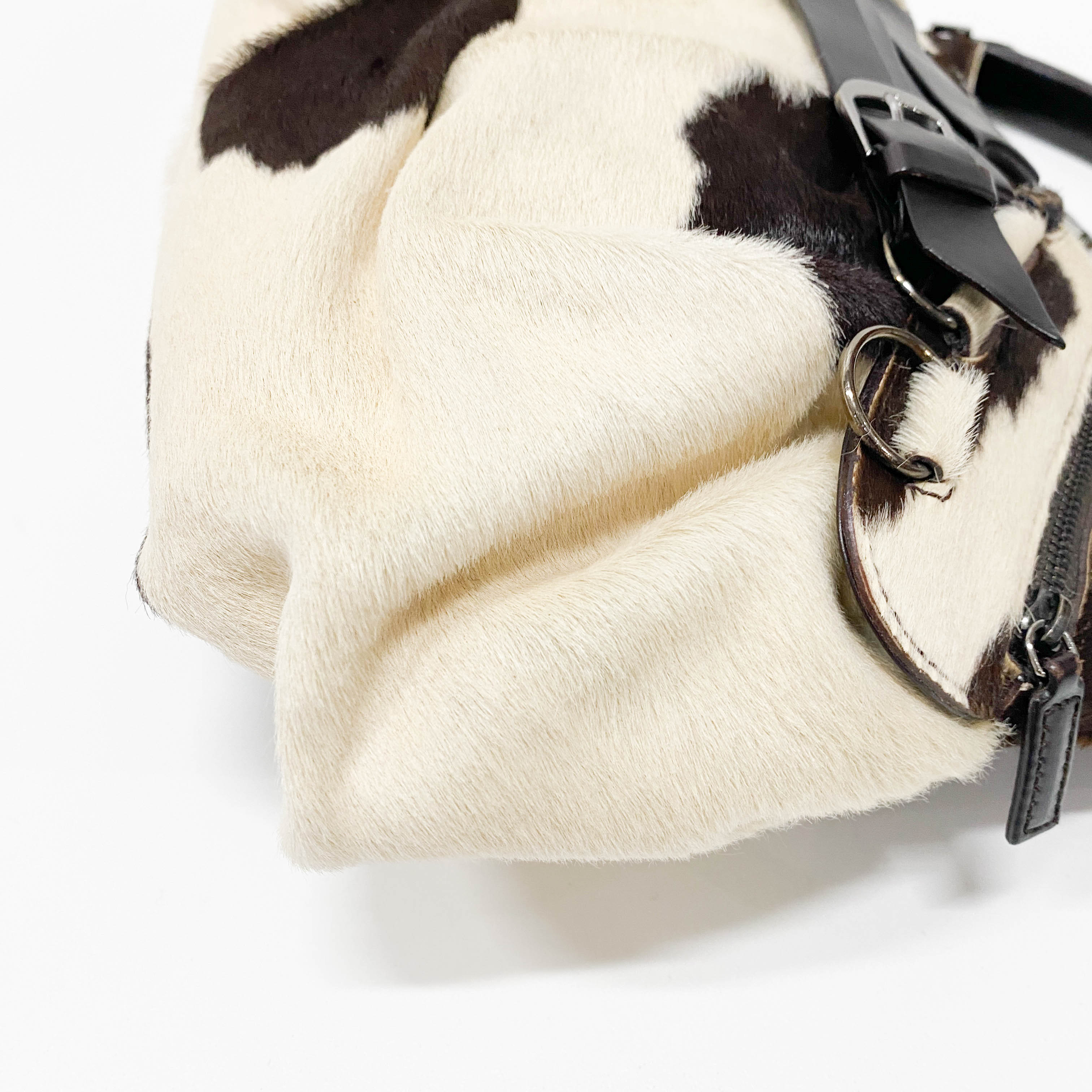 White & Black Cow Print Pony Hair Shoulder Bag