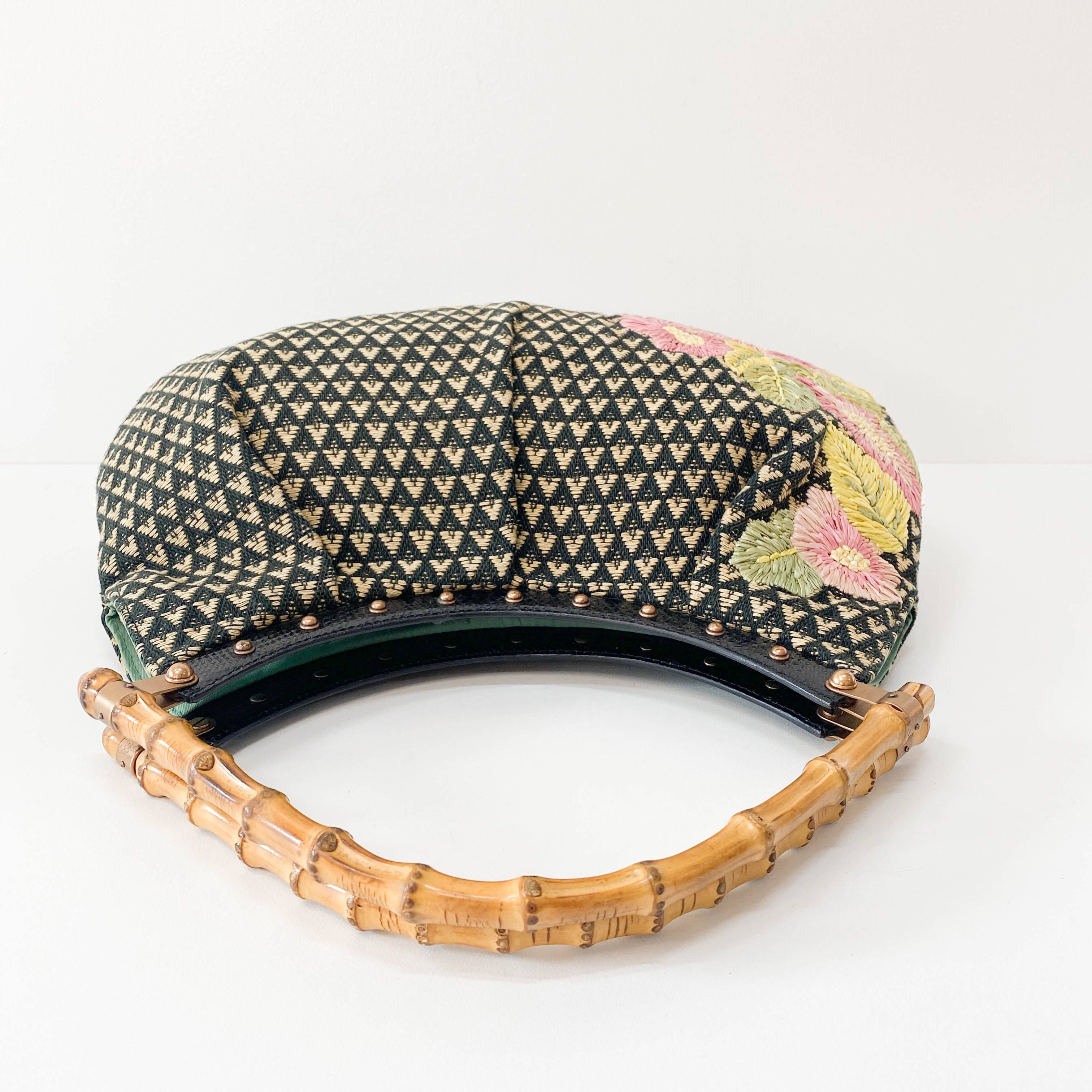 Bamboo Raffia Flower Embroidered Shoulder Bag