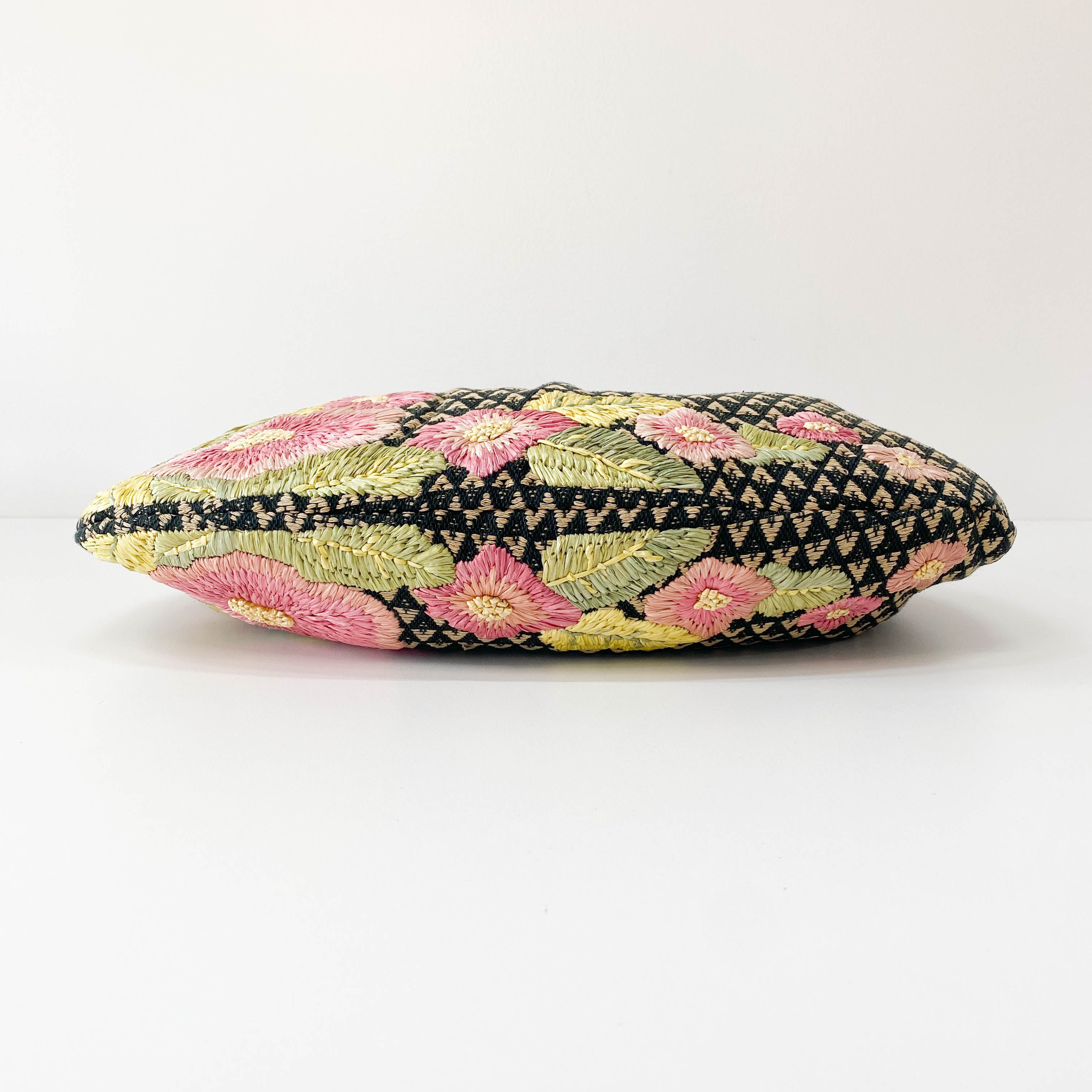 Bamboo Raffia Flower Embroidered Shoulder Bag