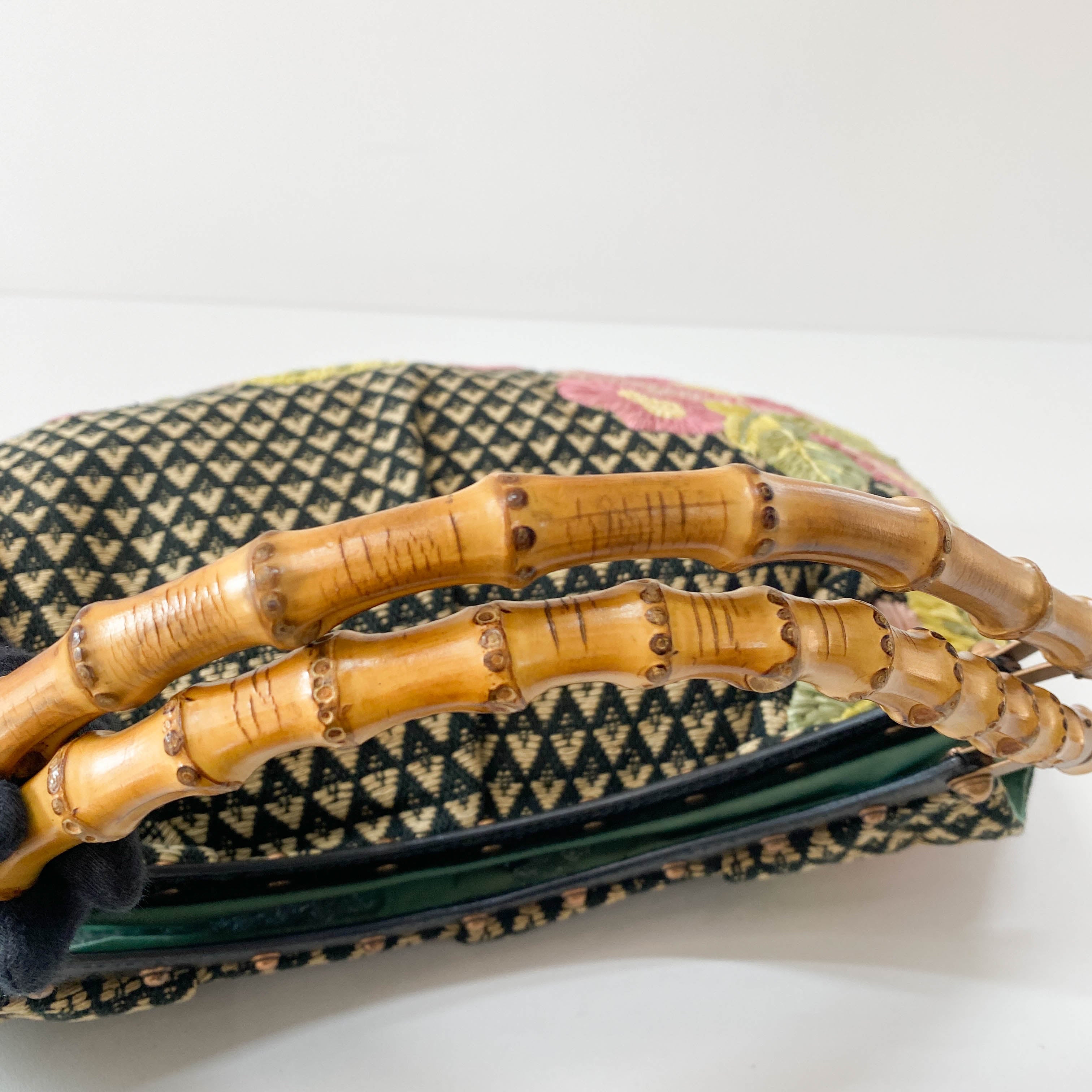 Bamboo Raffia Flower Embroidered Shoulder Bag