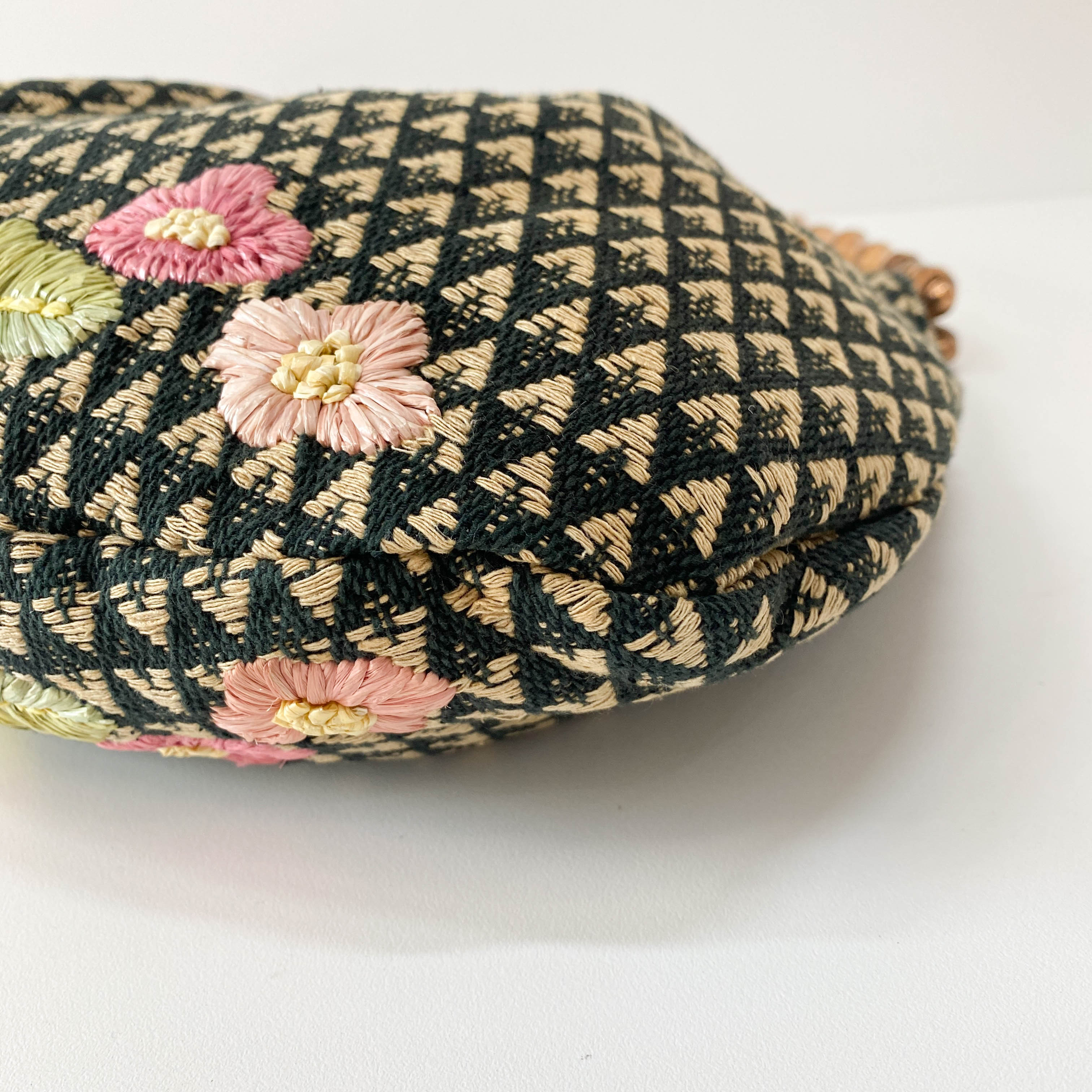 Bamboo Raffia Flower Embroidered Shoulder Bag