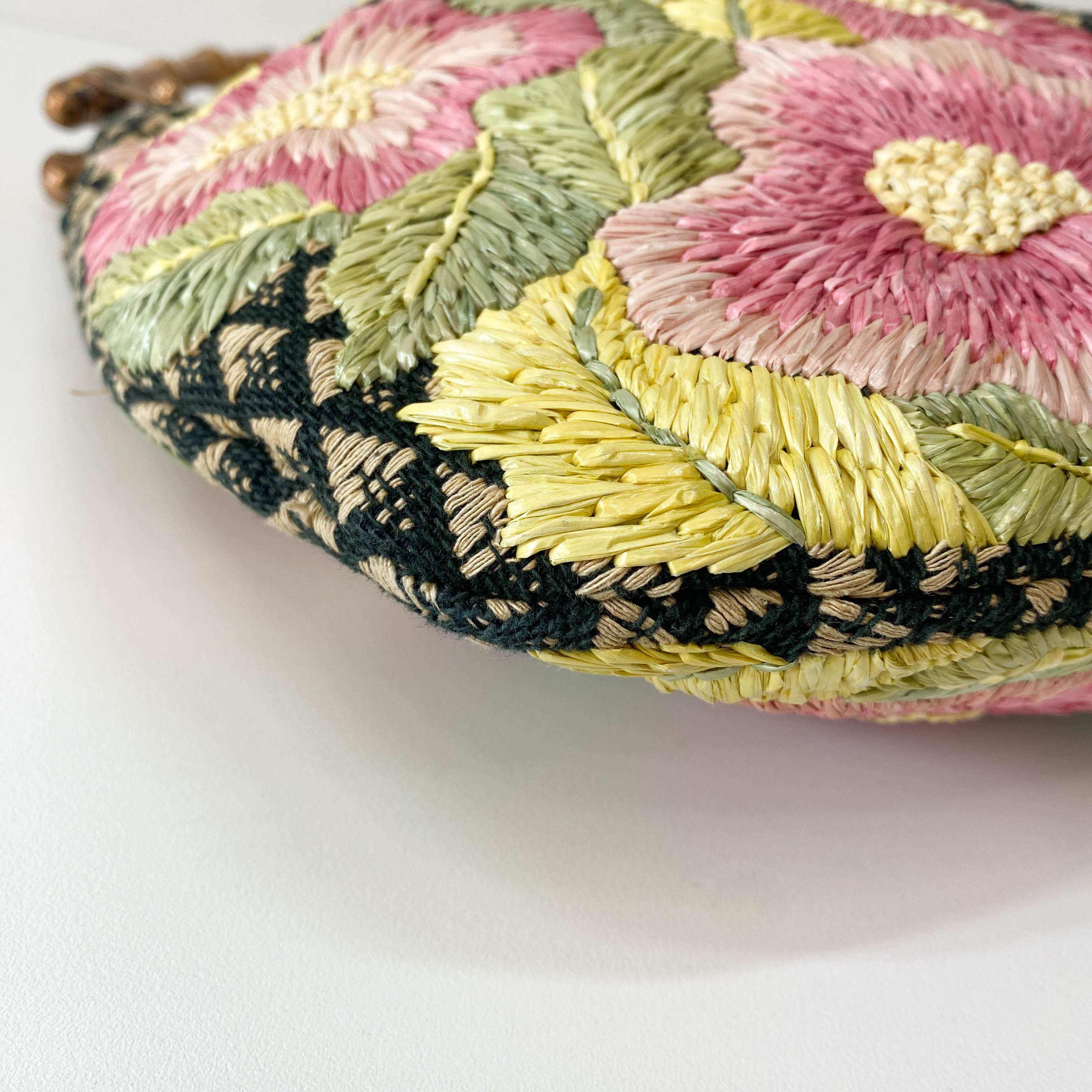 Bamboo Raffia Flower Embroidered Shoulder Bag