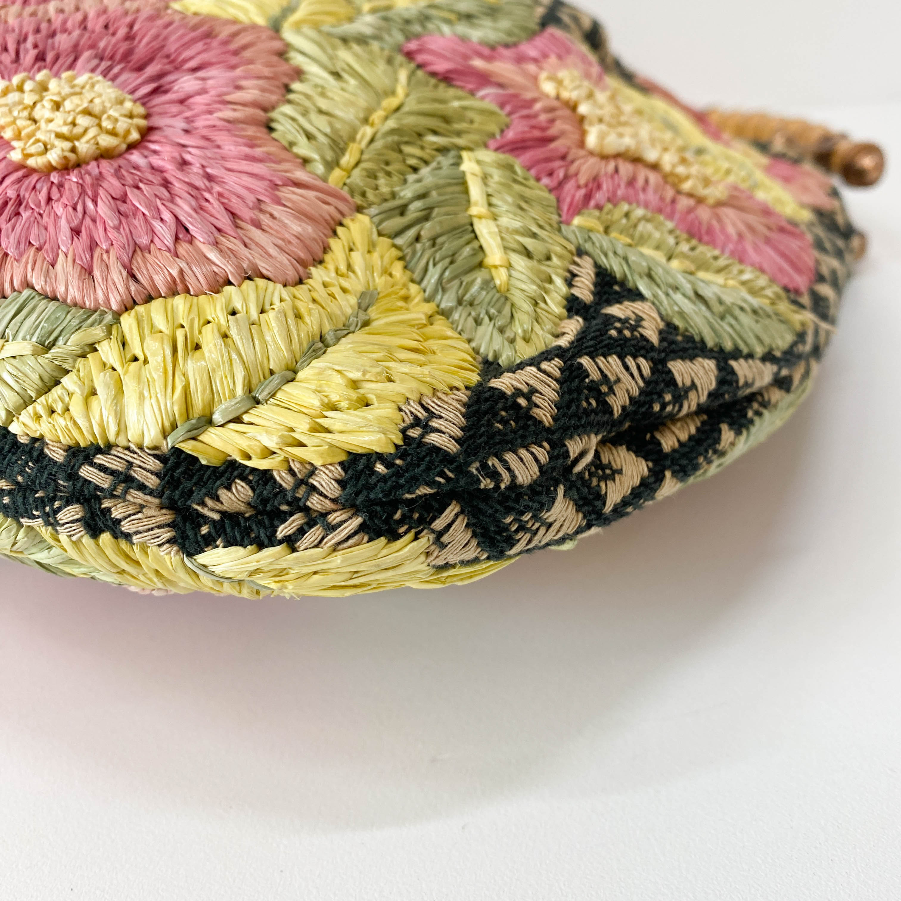 Bamboo Raffia Flower Embroidered Shoulder Bag