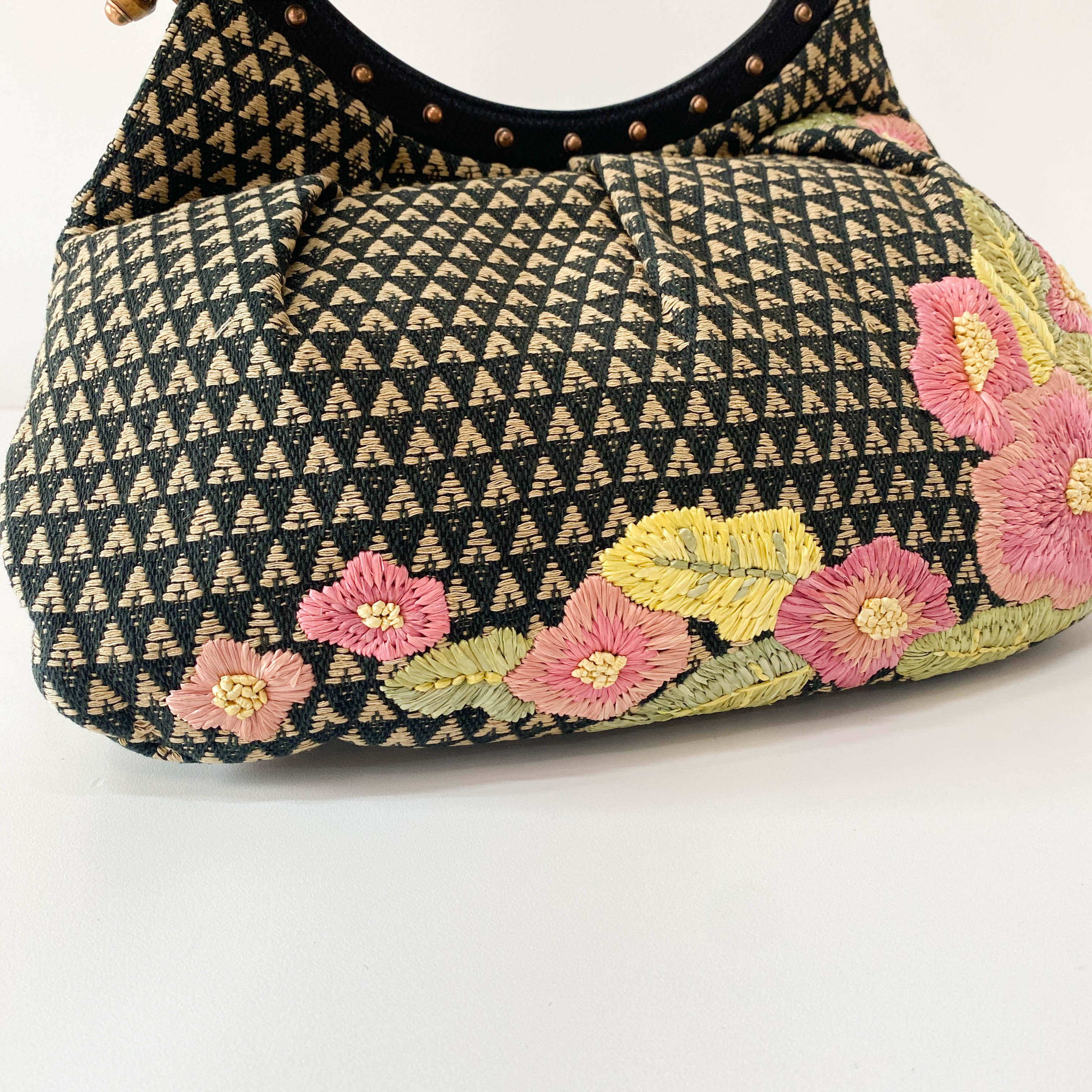 Bamboo Raffia Flower Embroidered Shoulder Bag