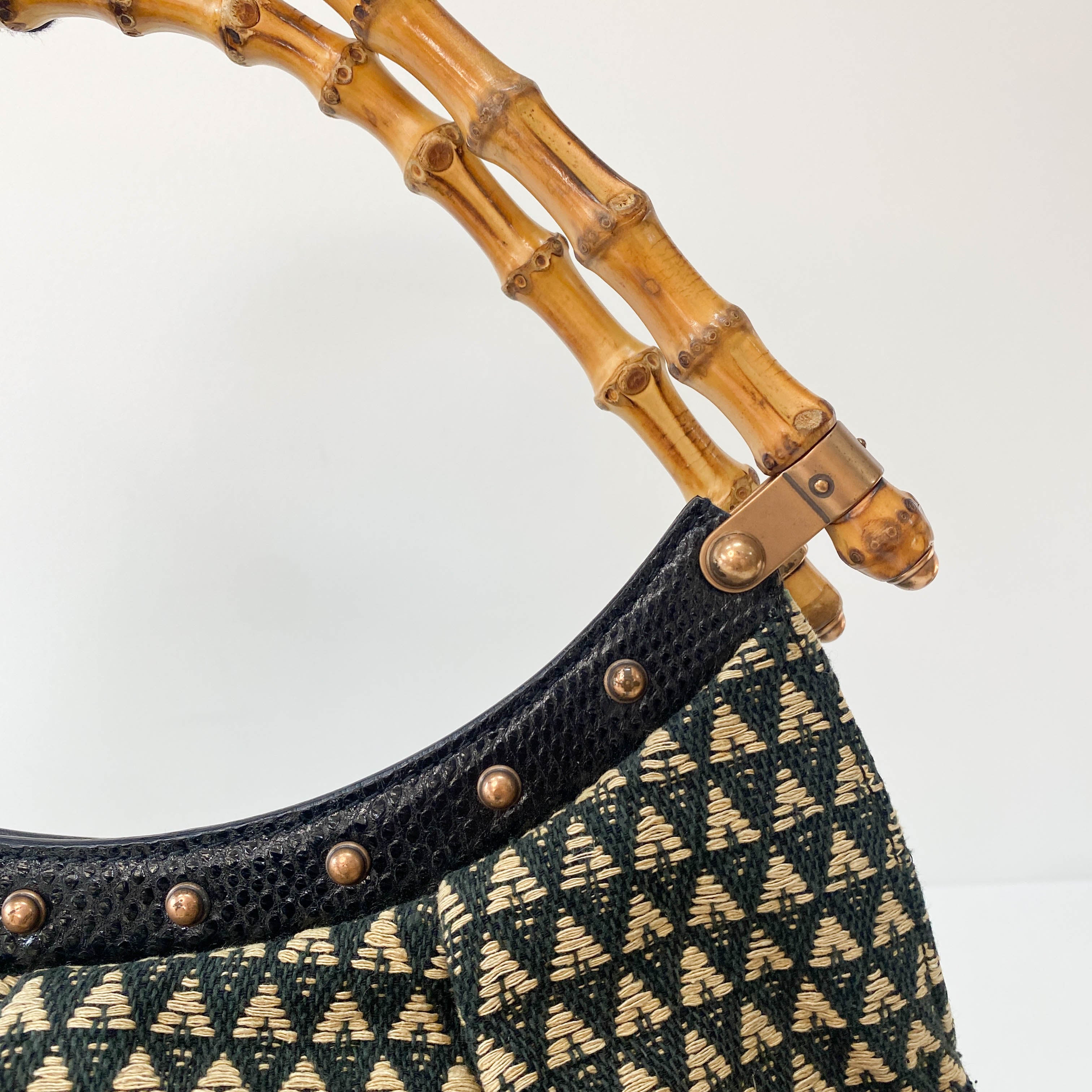 Bamboo Raffia Flower Embroidered Shoulder Bag