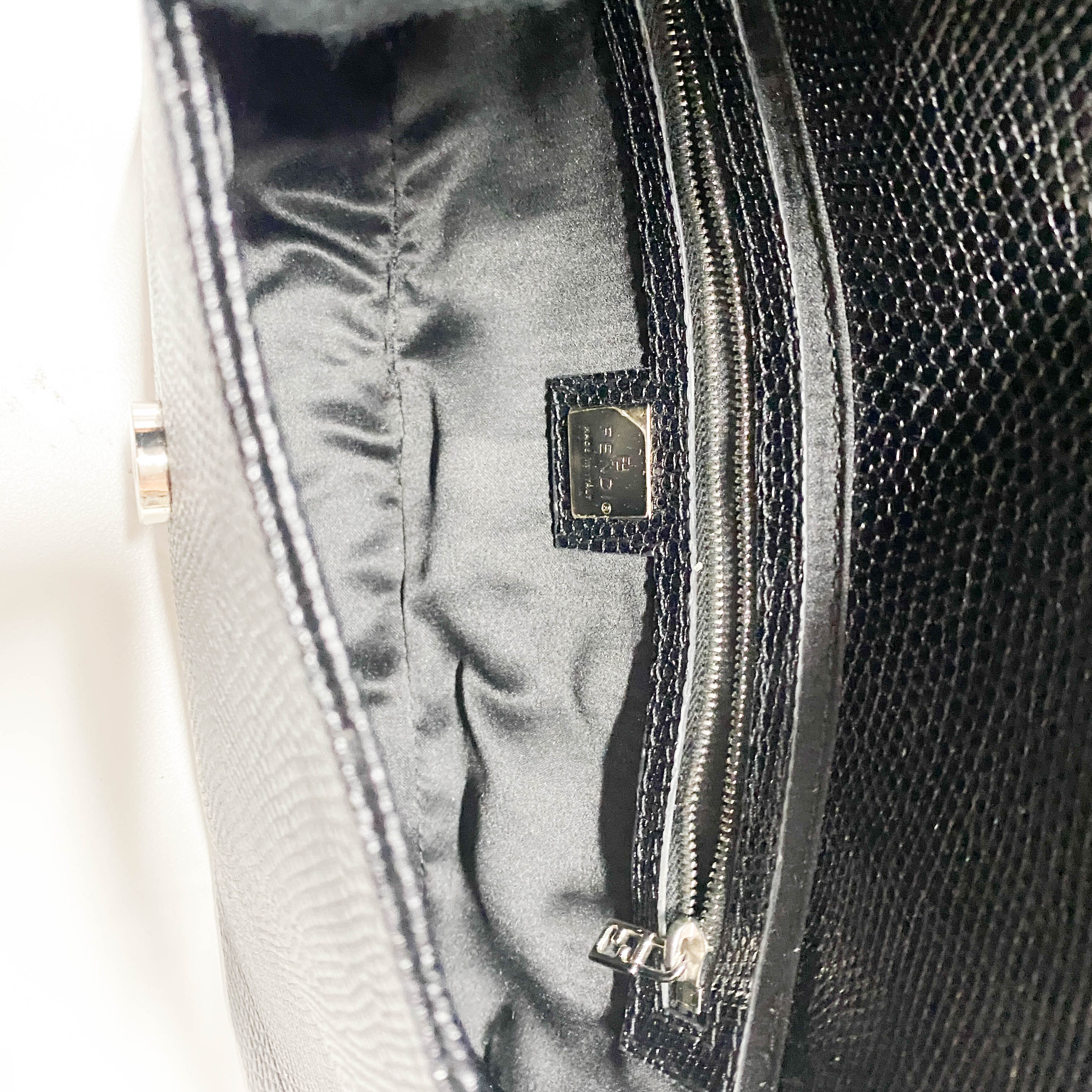 Baguette Black Lizard Embossed Leather Shoulder Bag