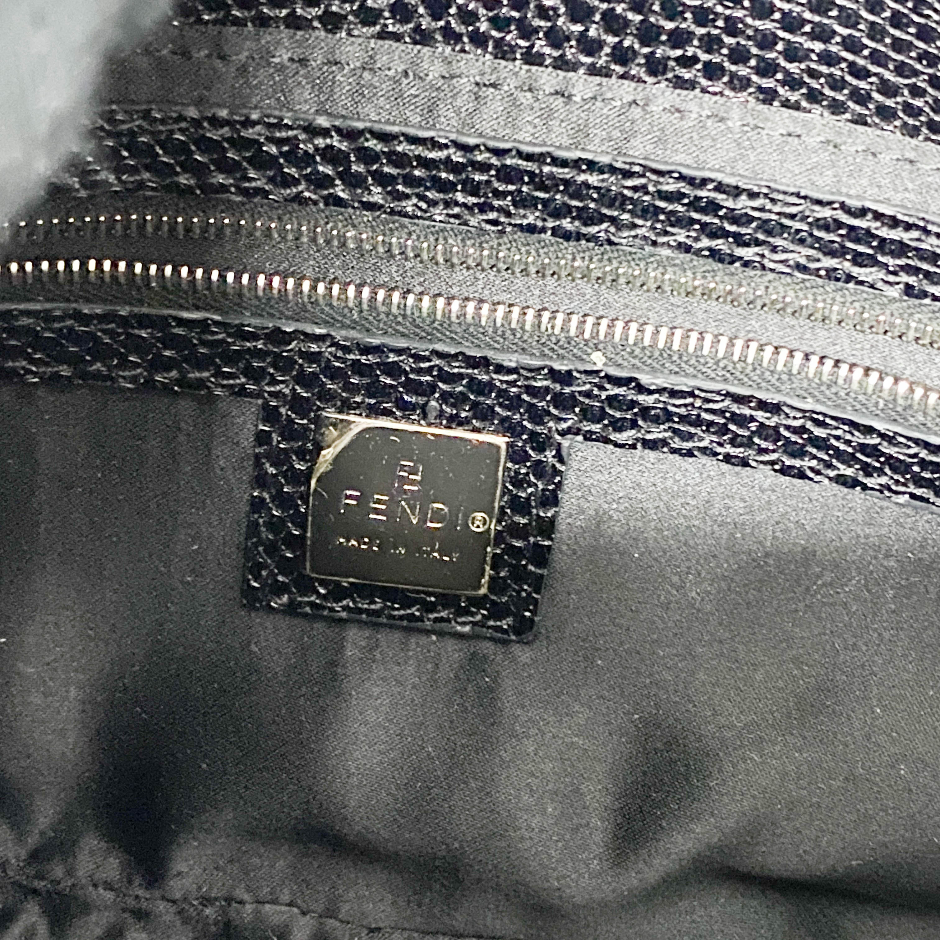 Baguette Black Lizard Embossed Leather Shoulder Bag