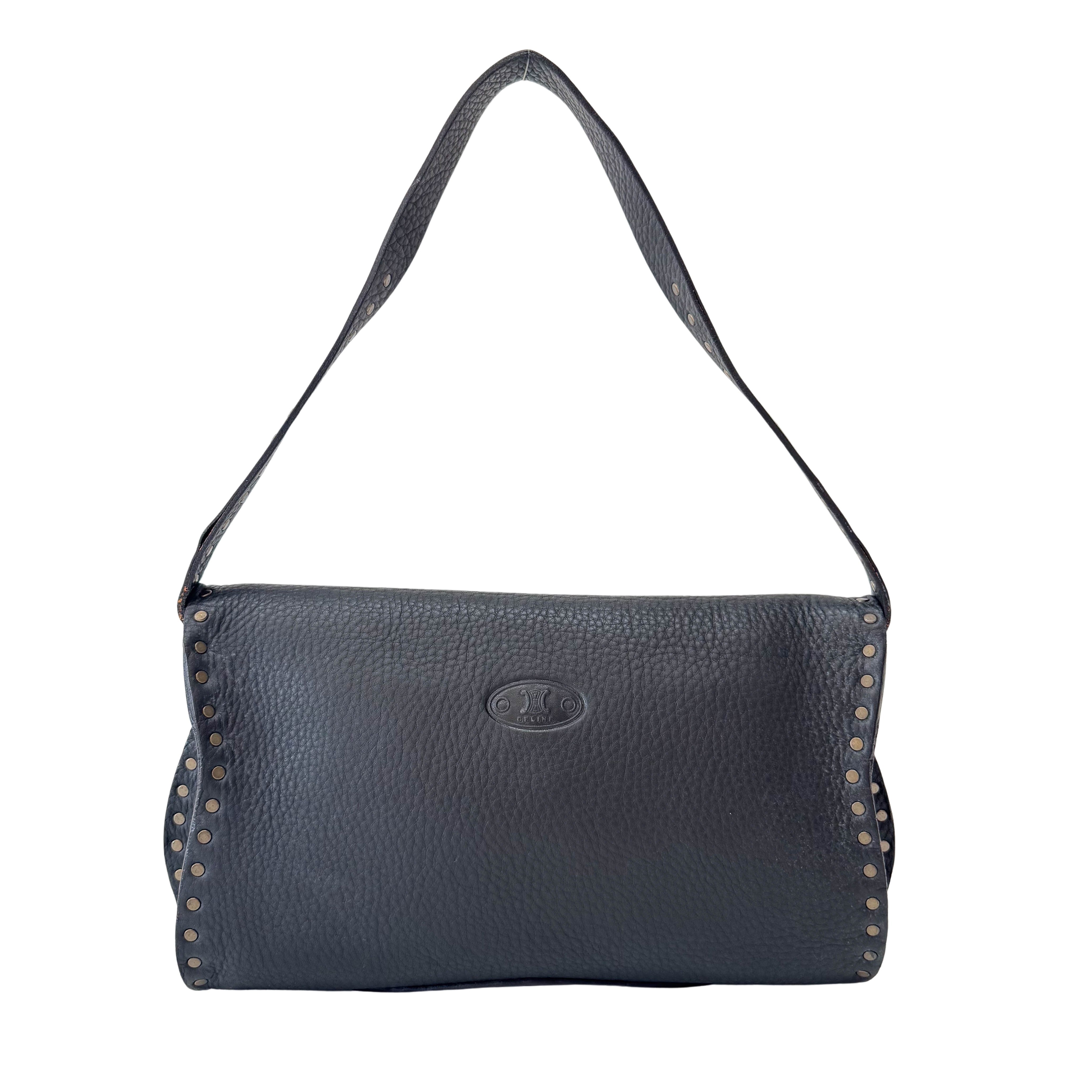 Black Leather Studs Shoulder Bag