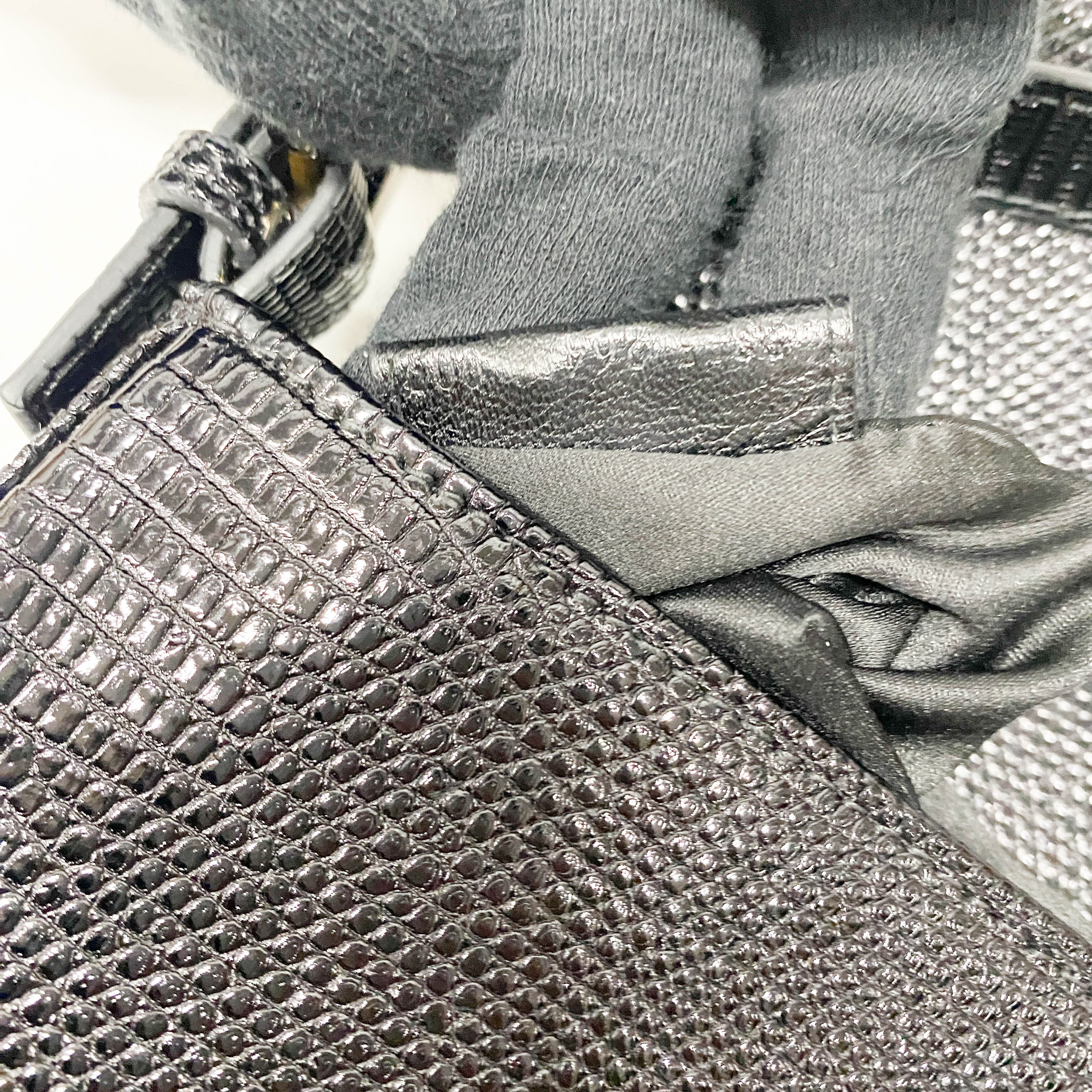 Baguette Black Lizard Embossed Leather Shoulder Bag