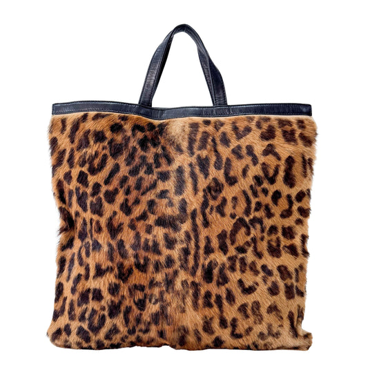 Leopard Printed Pony Hair Tote Handle Bag