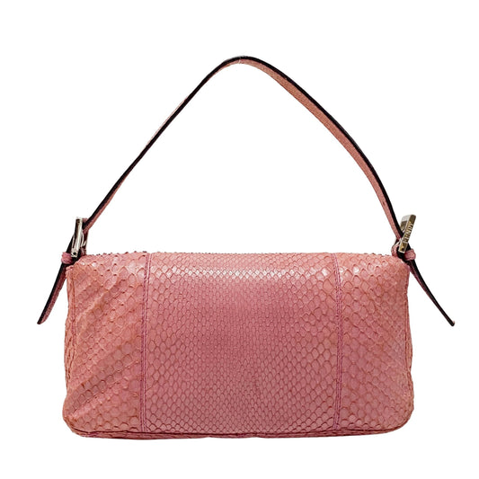 Baguette Pink Python Embossed Leather Shoulder Bag