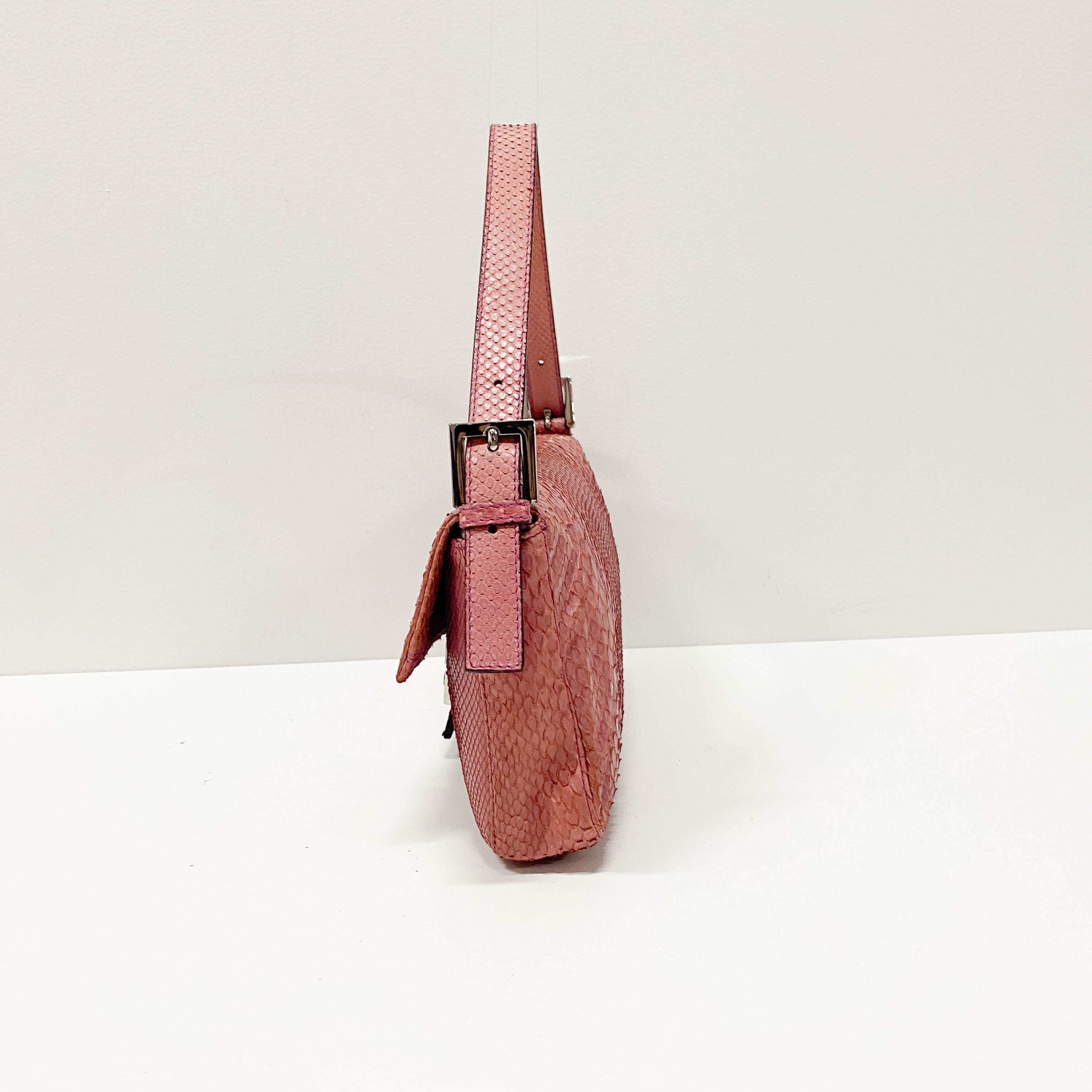 Baguette Pink Python Embossed Leather Shoulder Bag