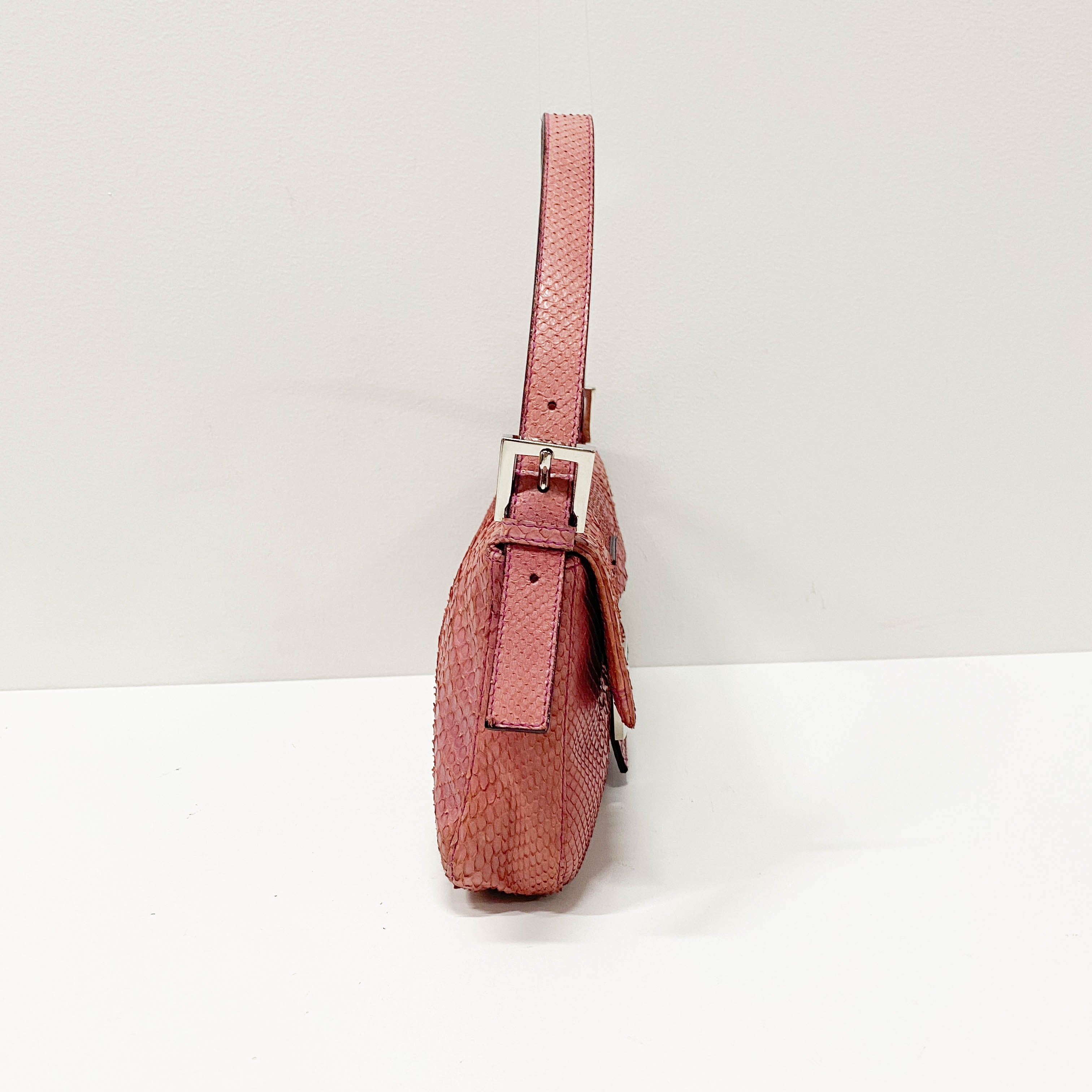Baguette Pink Python Embossed Leather Shoulder Bag