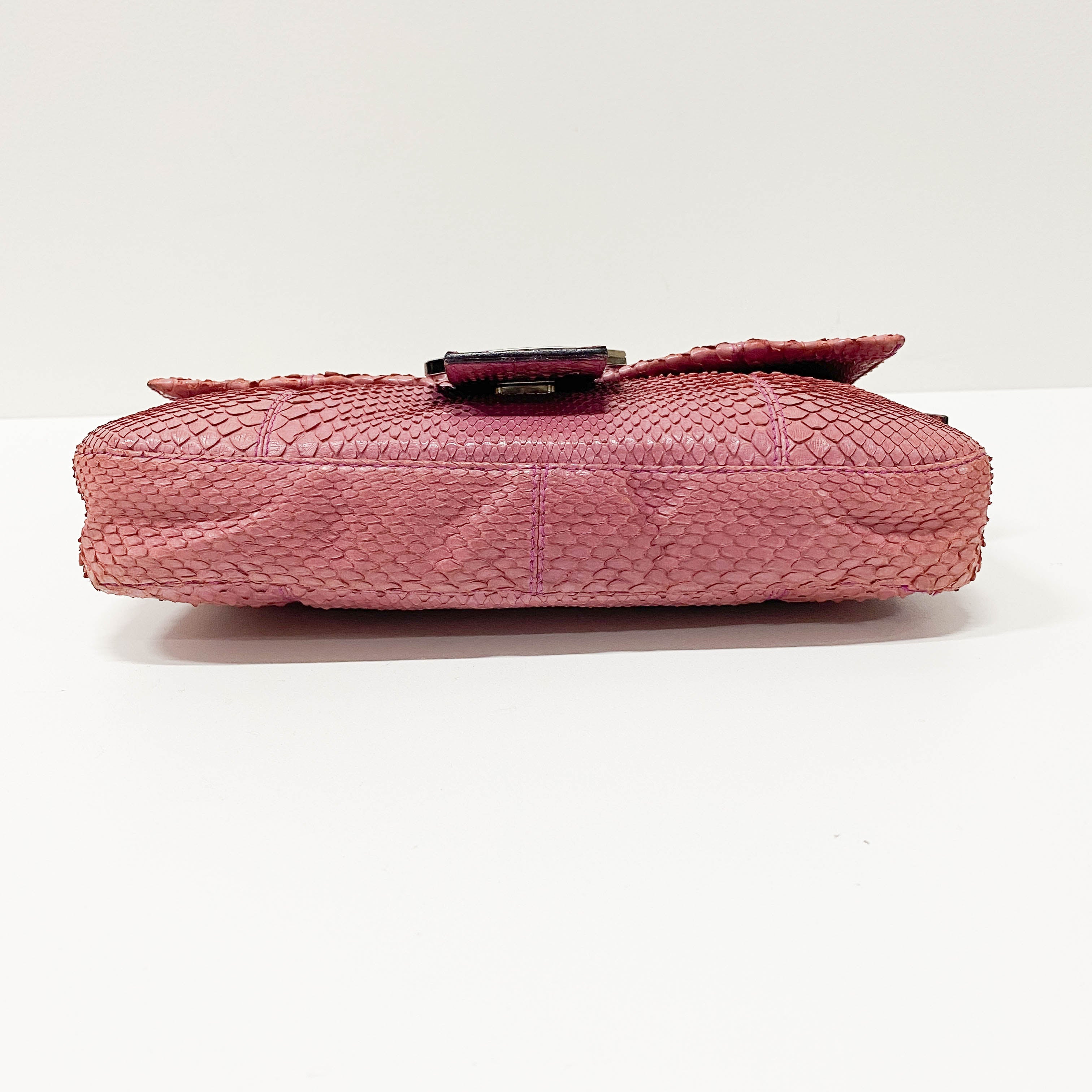 Baguette Pink Python Embossed Leather Shoulder Bag