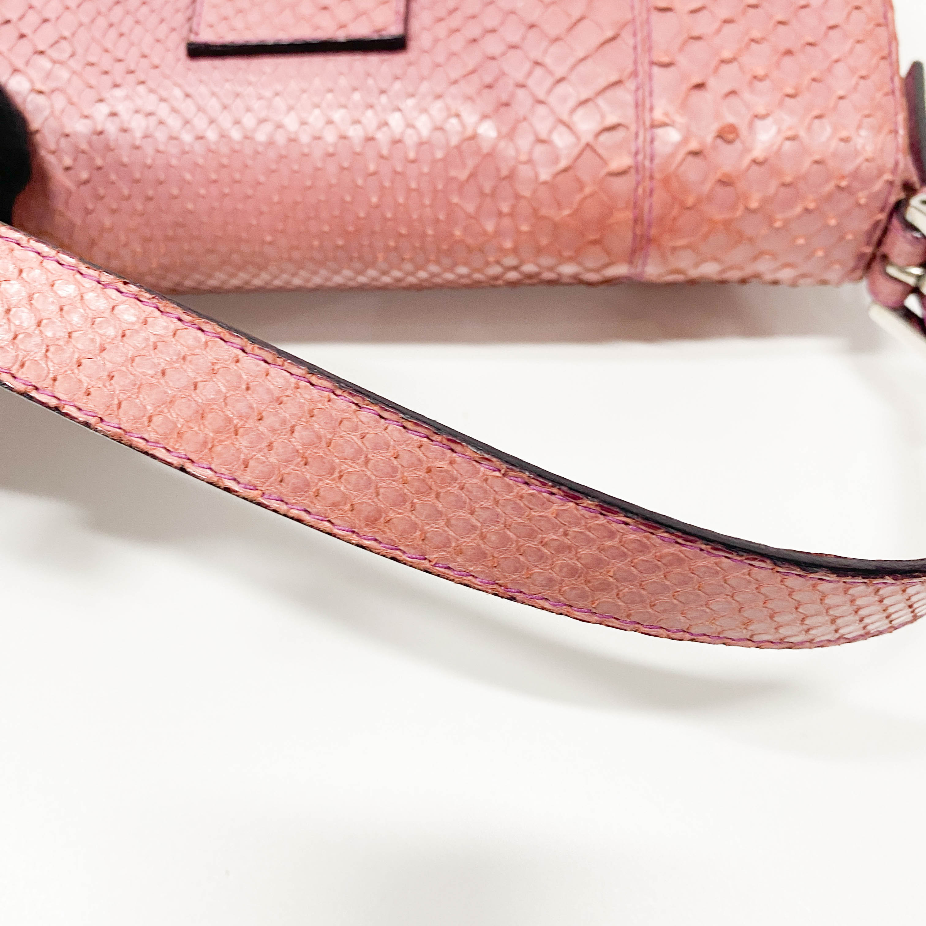 Baguette Pink Python Embossed Leather Shoulder Bag