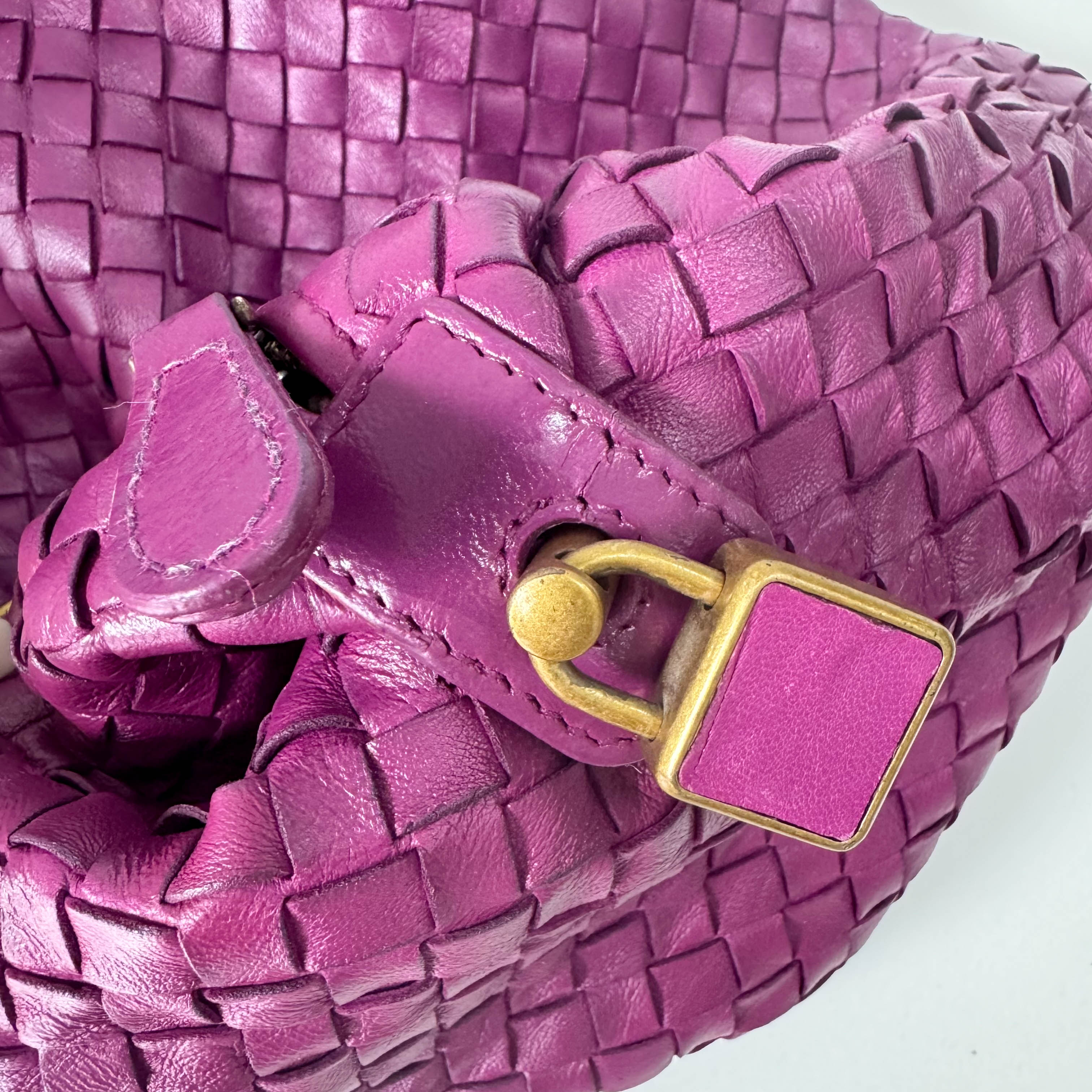 Intrecciato Purple Leather Bowling Bag