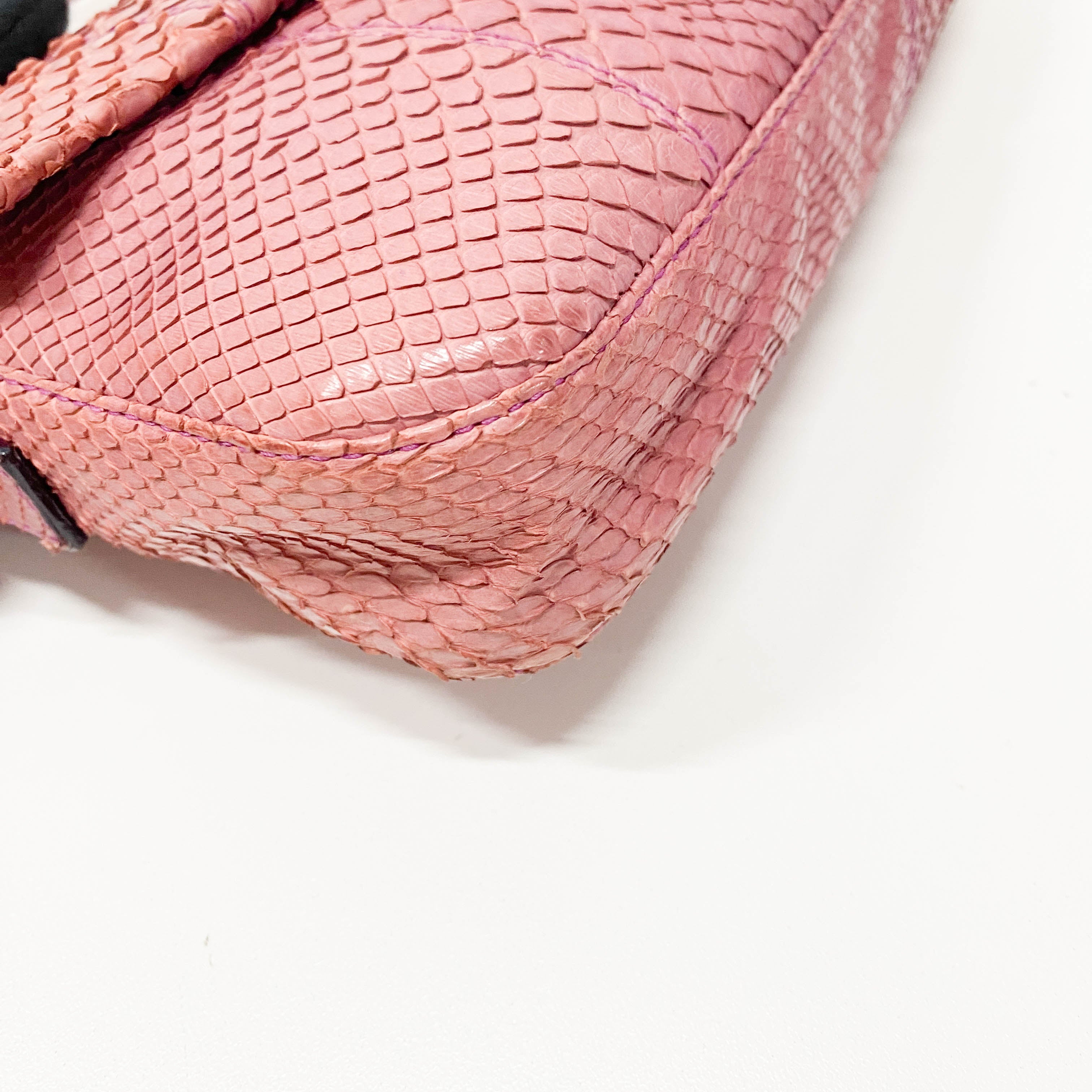 Baguette Pink Python Embossed Leather Shoulder Bag