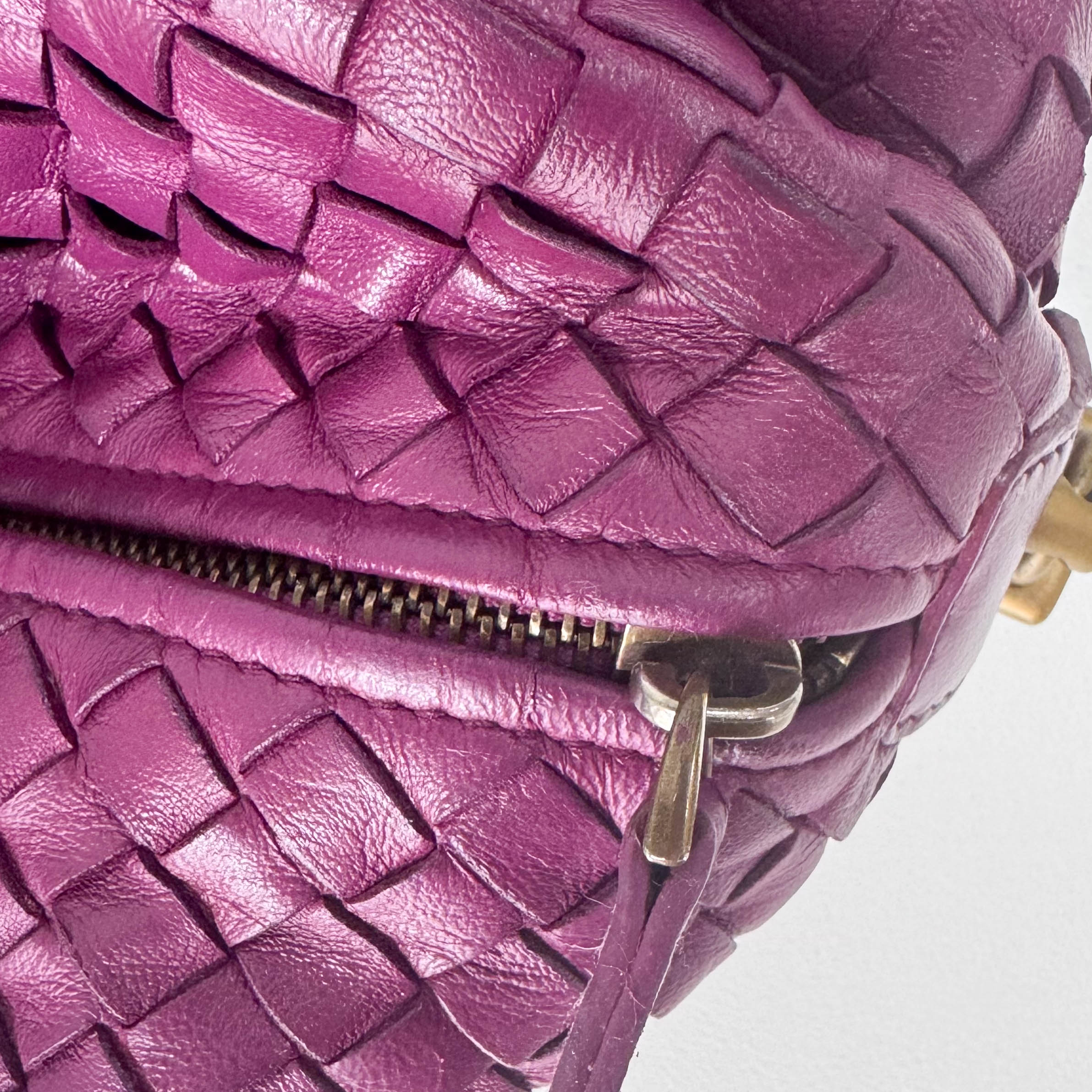 Intrecciato Purple Leather Bowling Bag