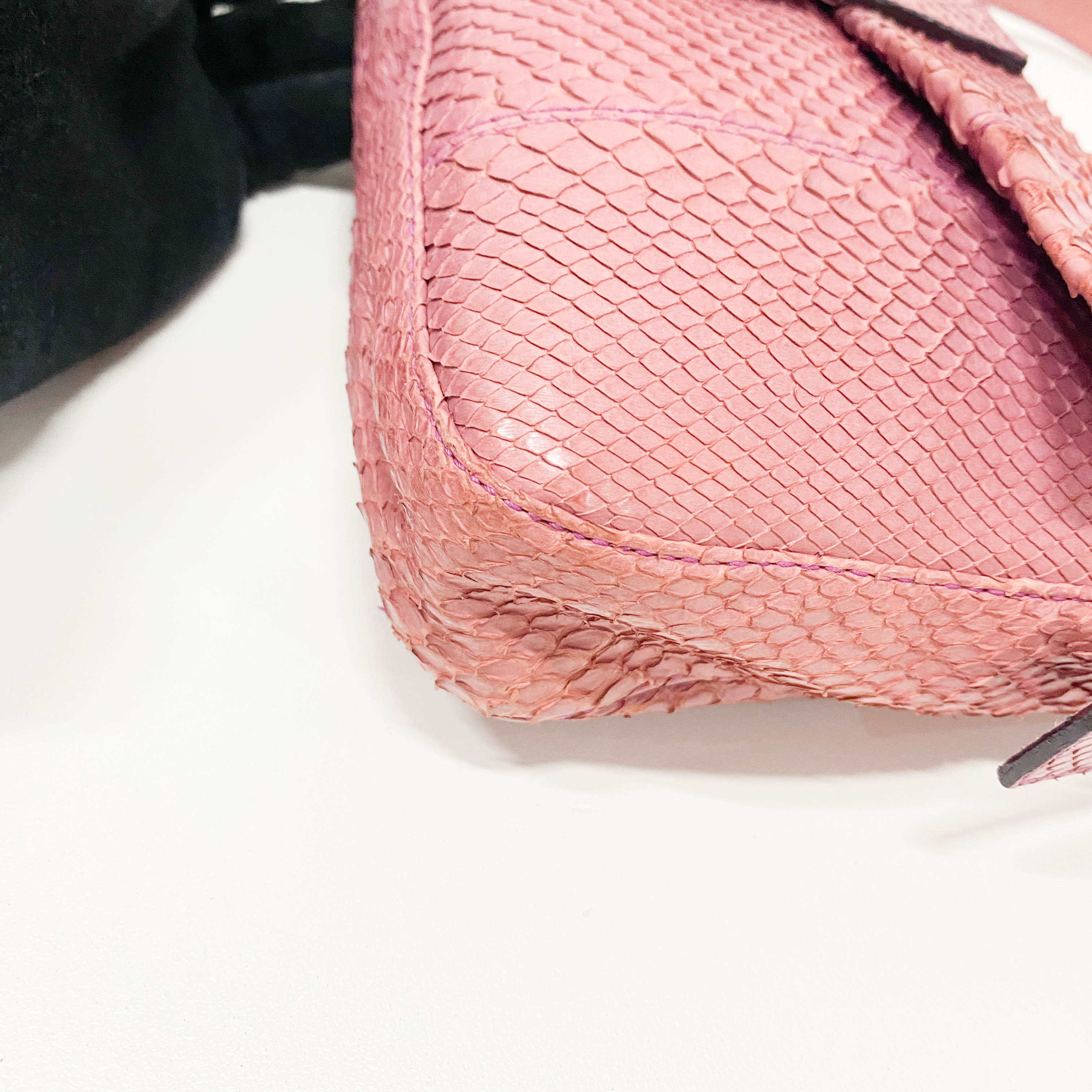 Baguette Pink Python Embossed Leather Shoulder Bag