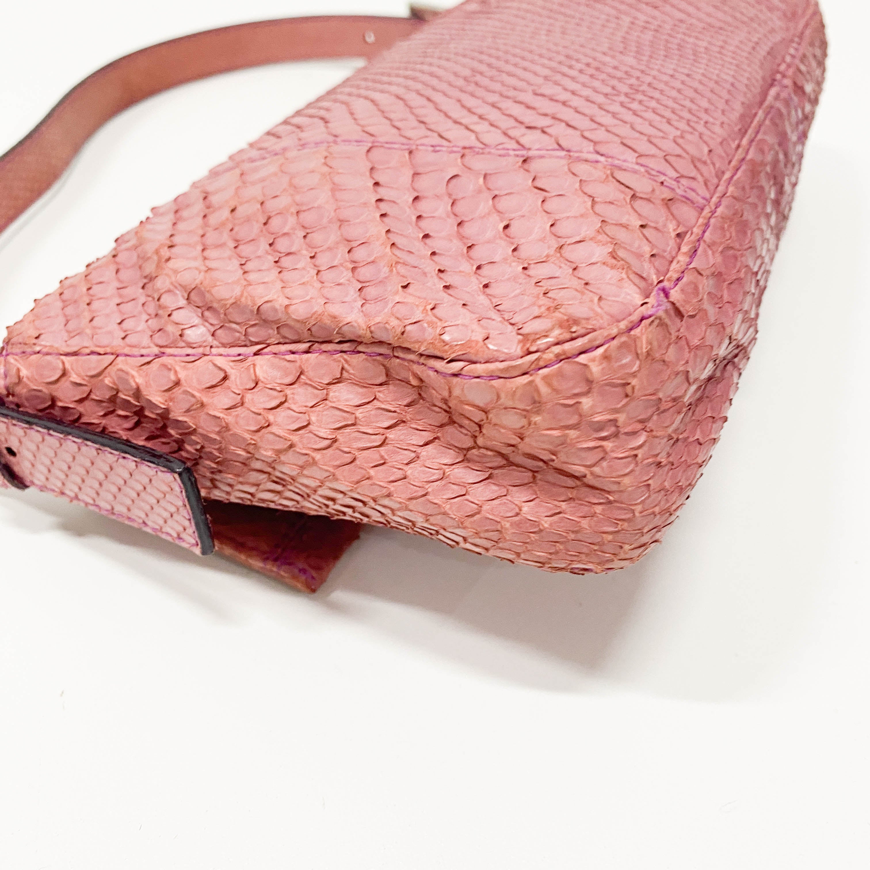 Baguette Pink Python Embossed Leather Shoulder Bag