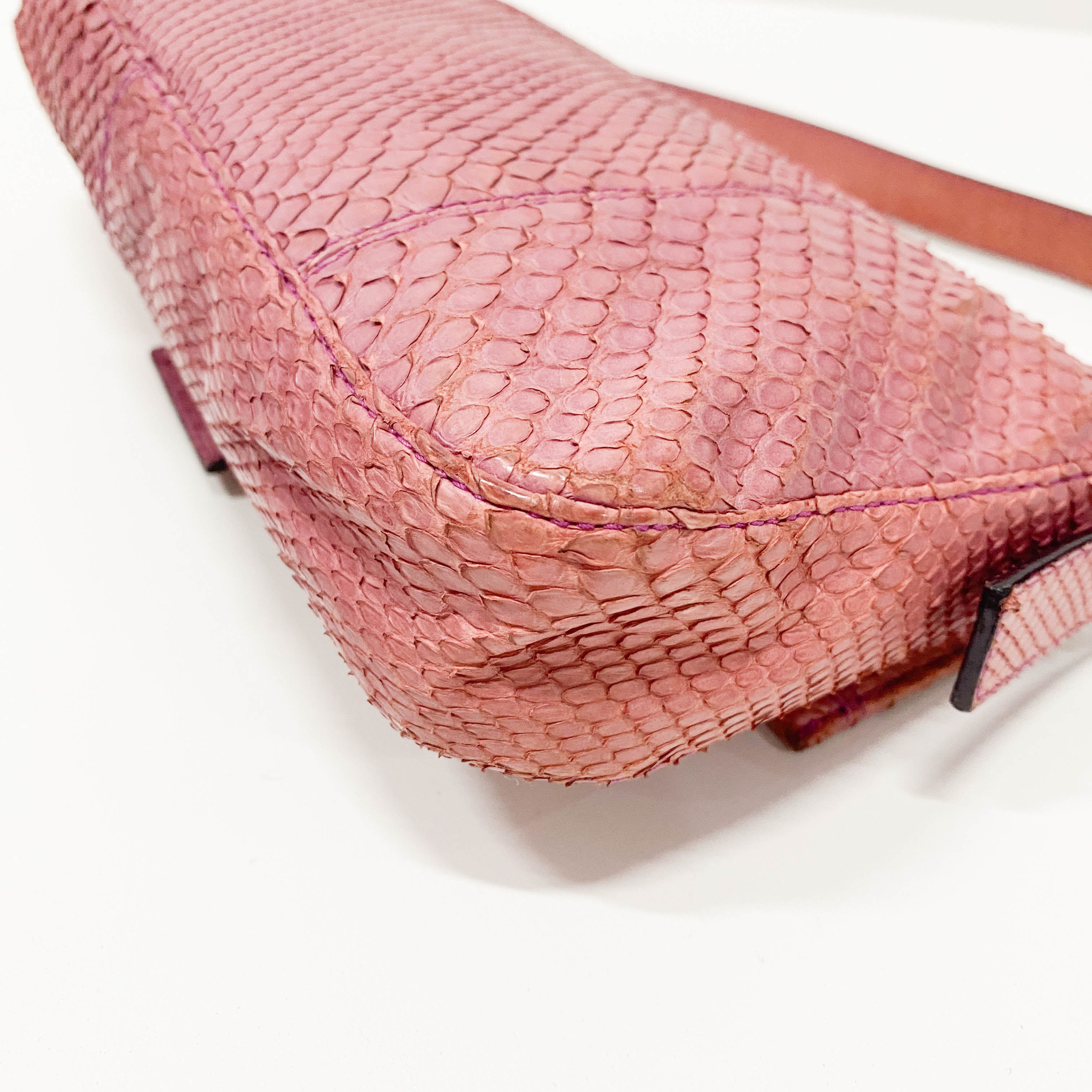 Baguette Pink Python Embossed Leather Shoulder Bag