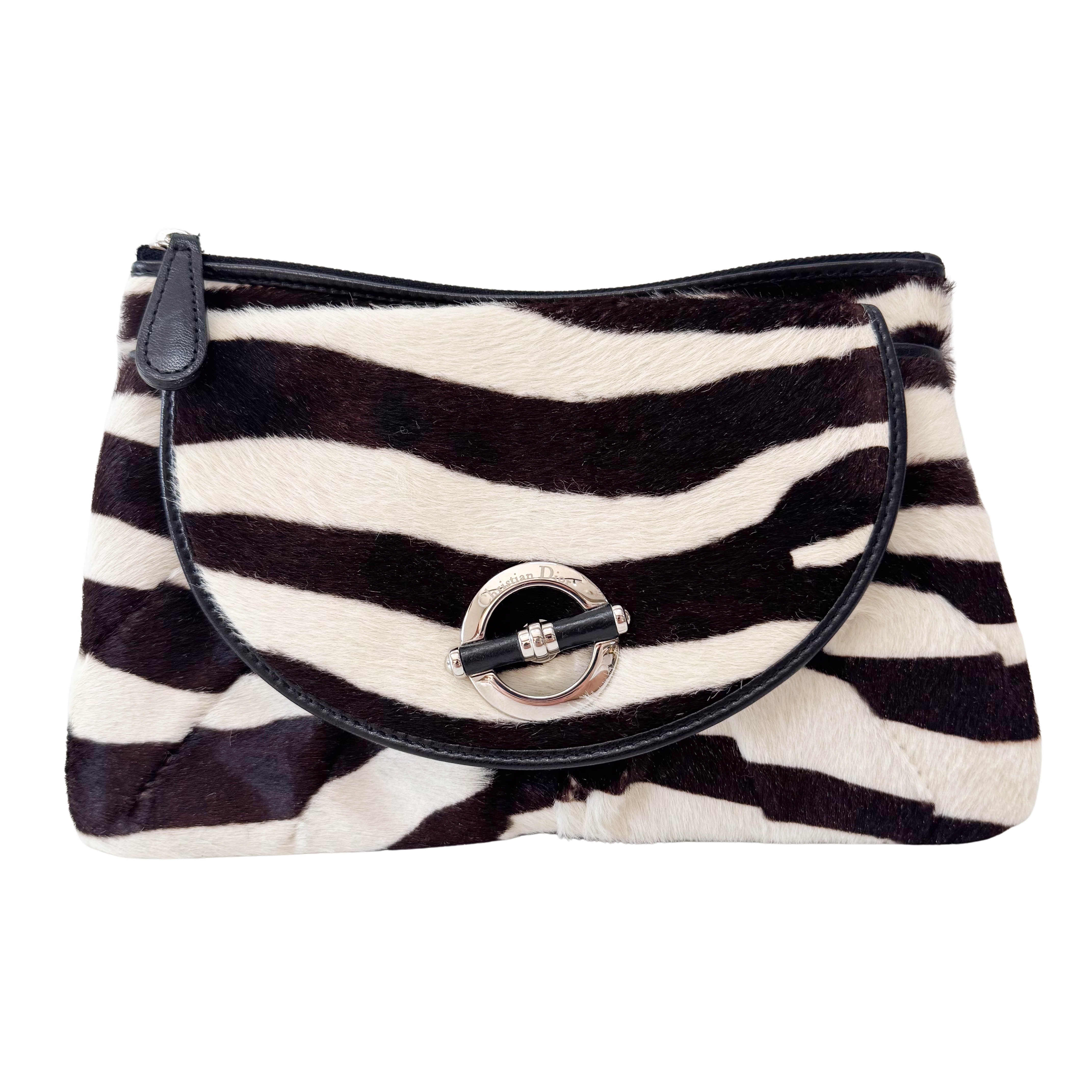 Zebra Print Pony Hair Clutch  Bag