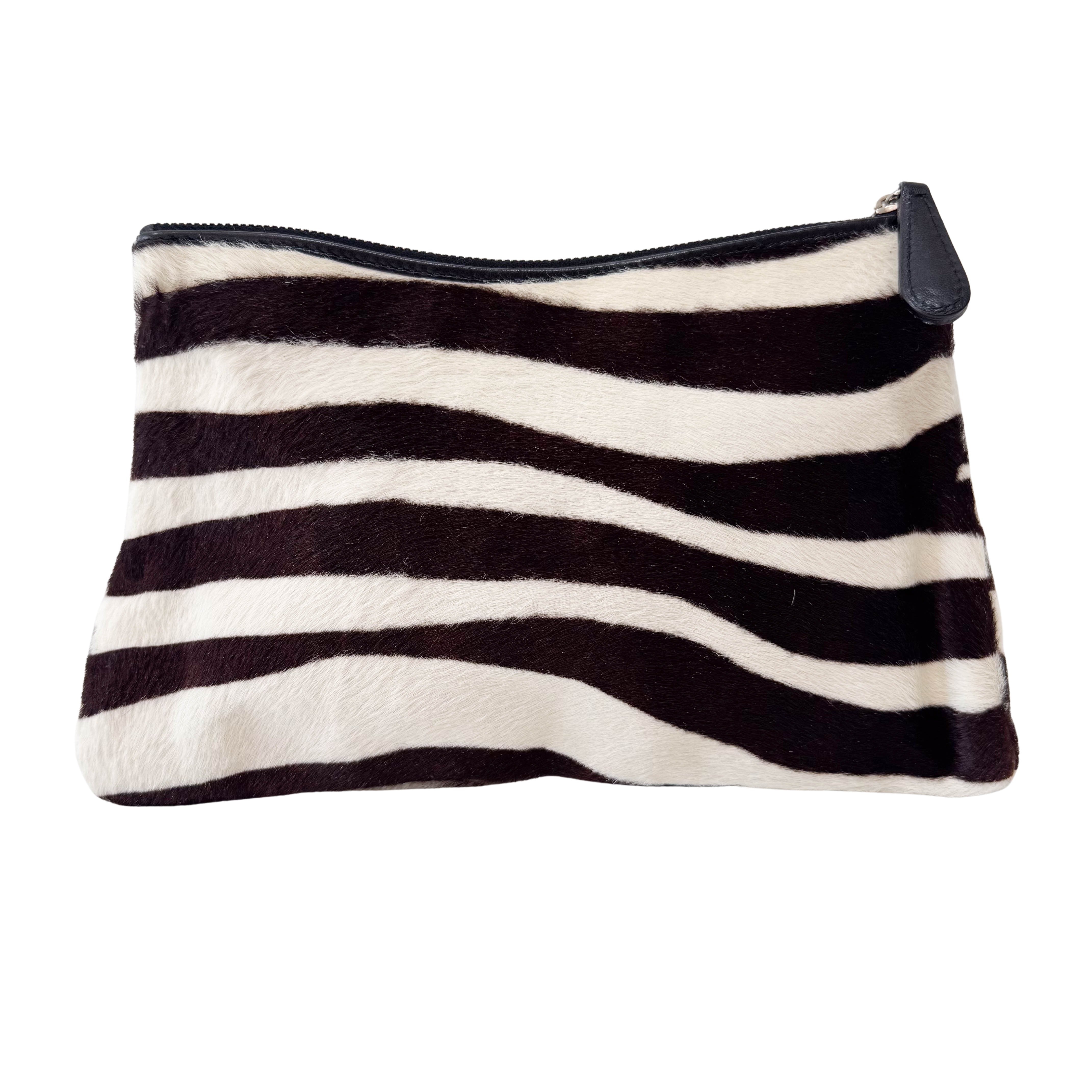 Zebra Print Pony Hair Clutch  Bag