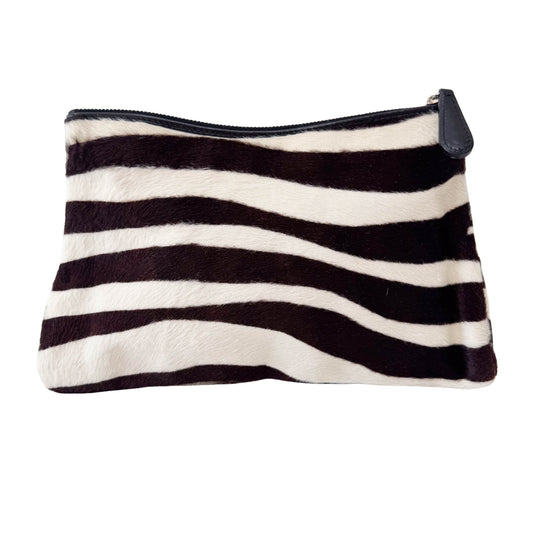 Zebra Print Pony Hair Clutch  Bag