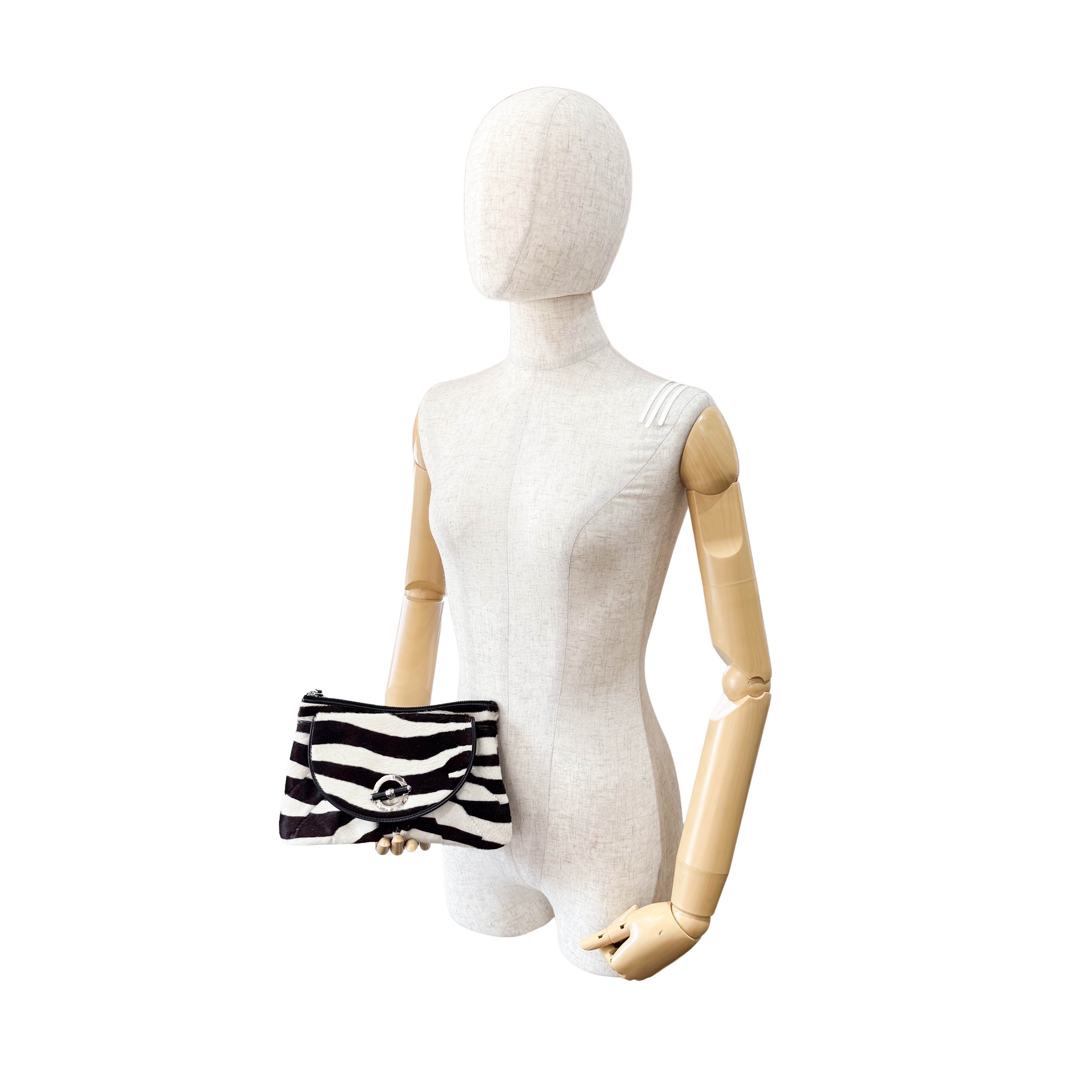 Zebra Print Pony Hair Clutch  Bag