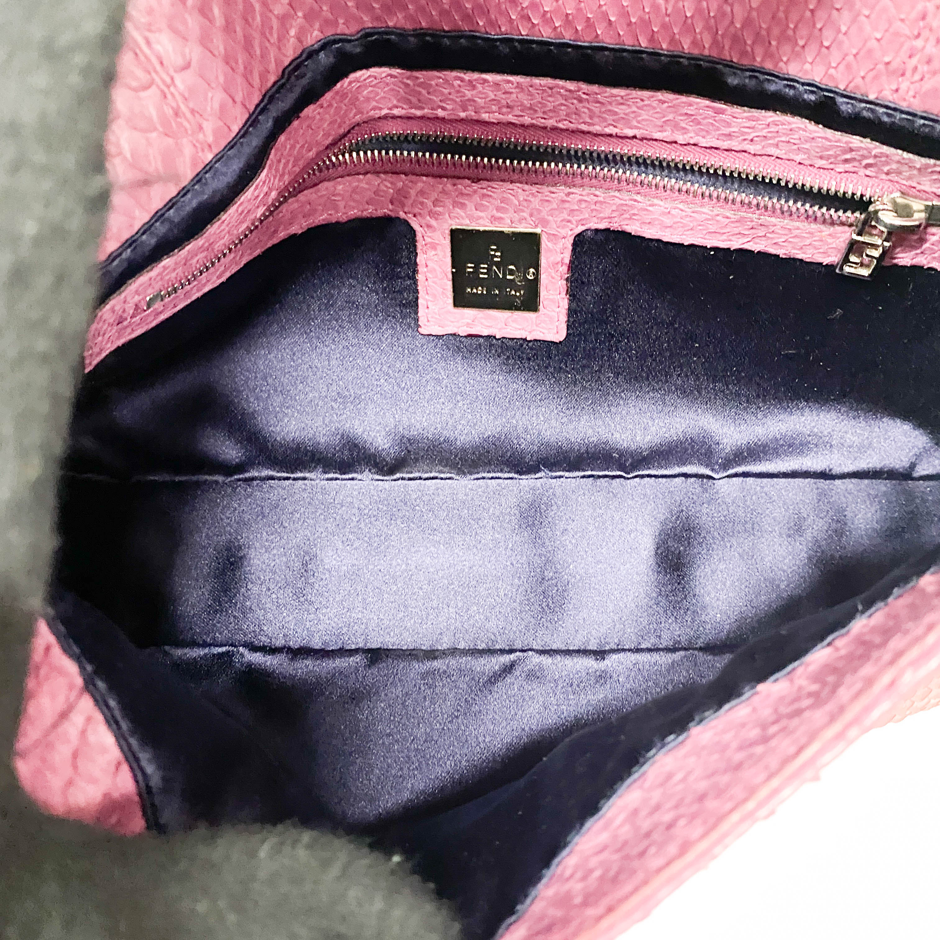 Baguette Pink Python Embossed Leather Shoulder Bag