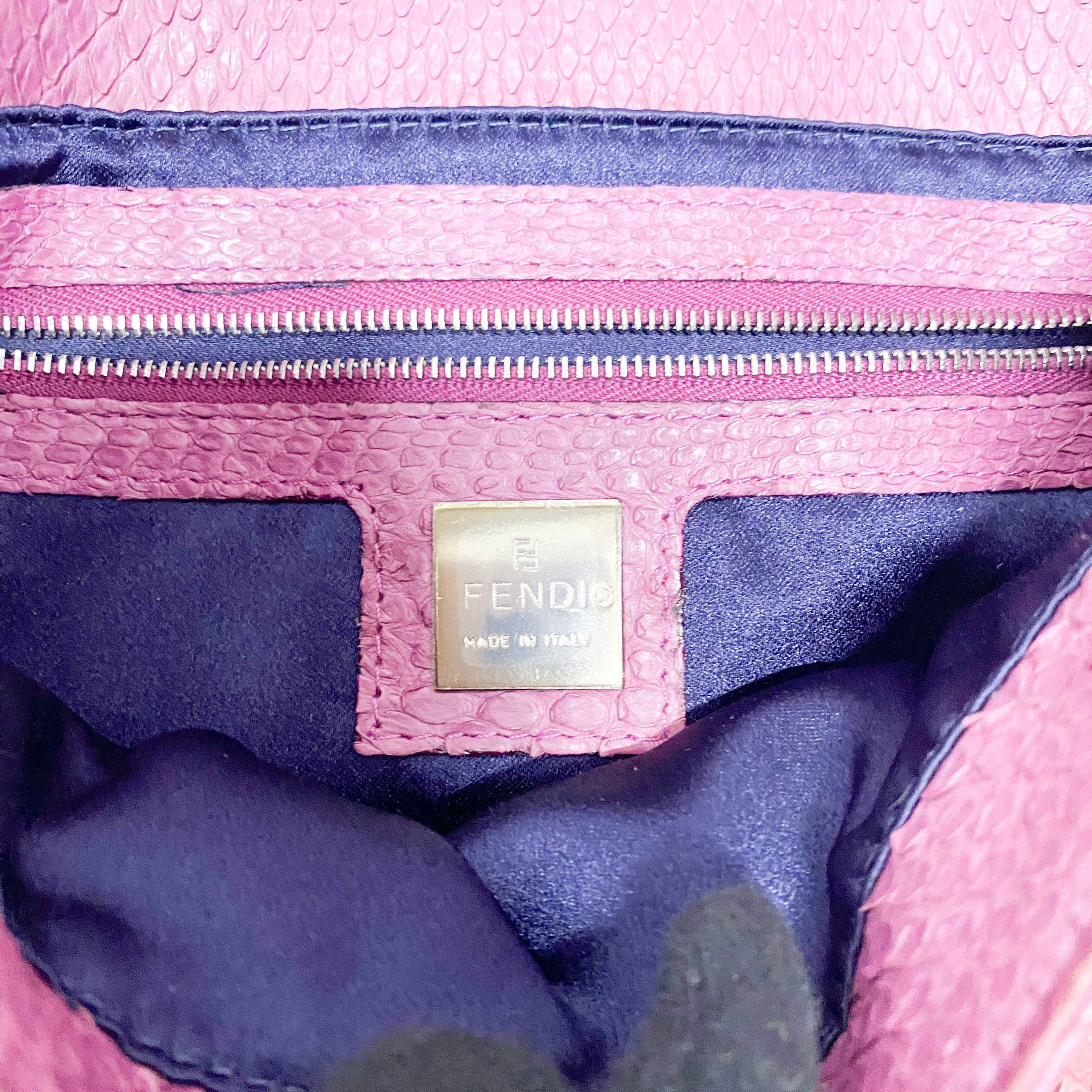 Baguette Pink Python Embossed Leather Shoulder Bag