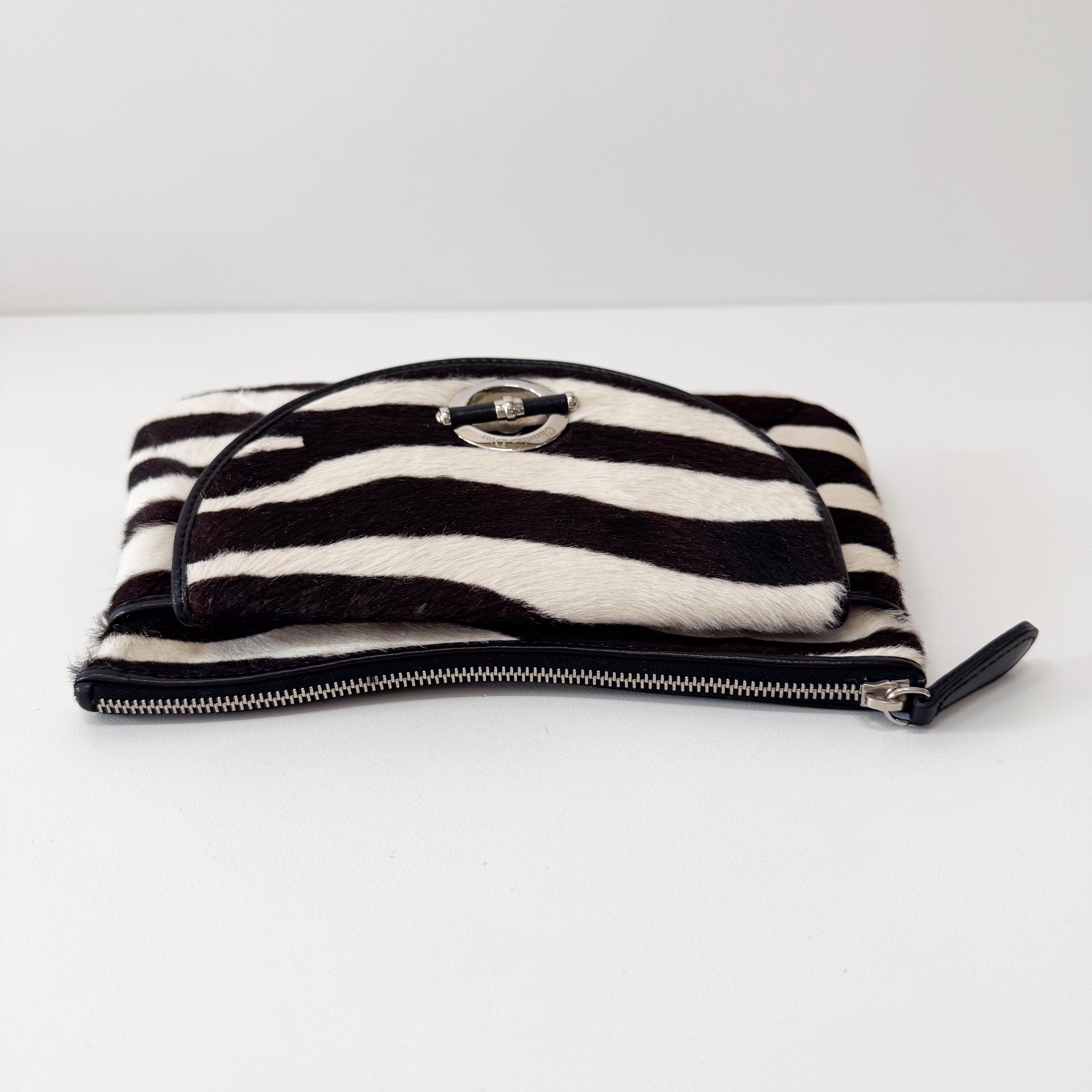 Zebra Print Pony Hair Clutch  Bag