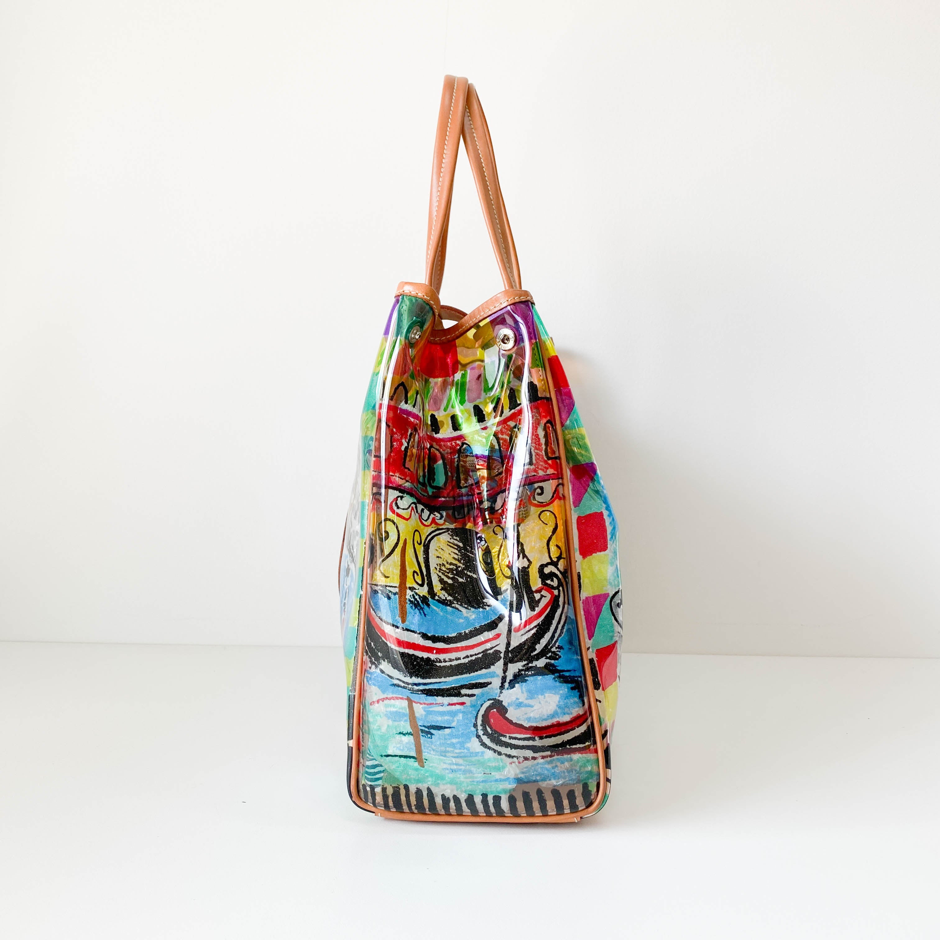 Transparent Venezia Print Vinyl Plastic Bag