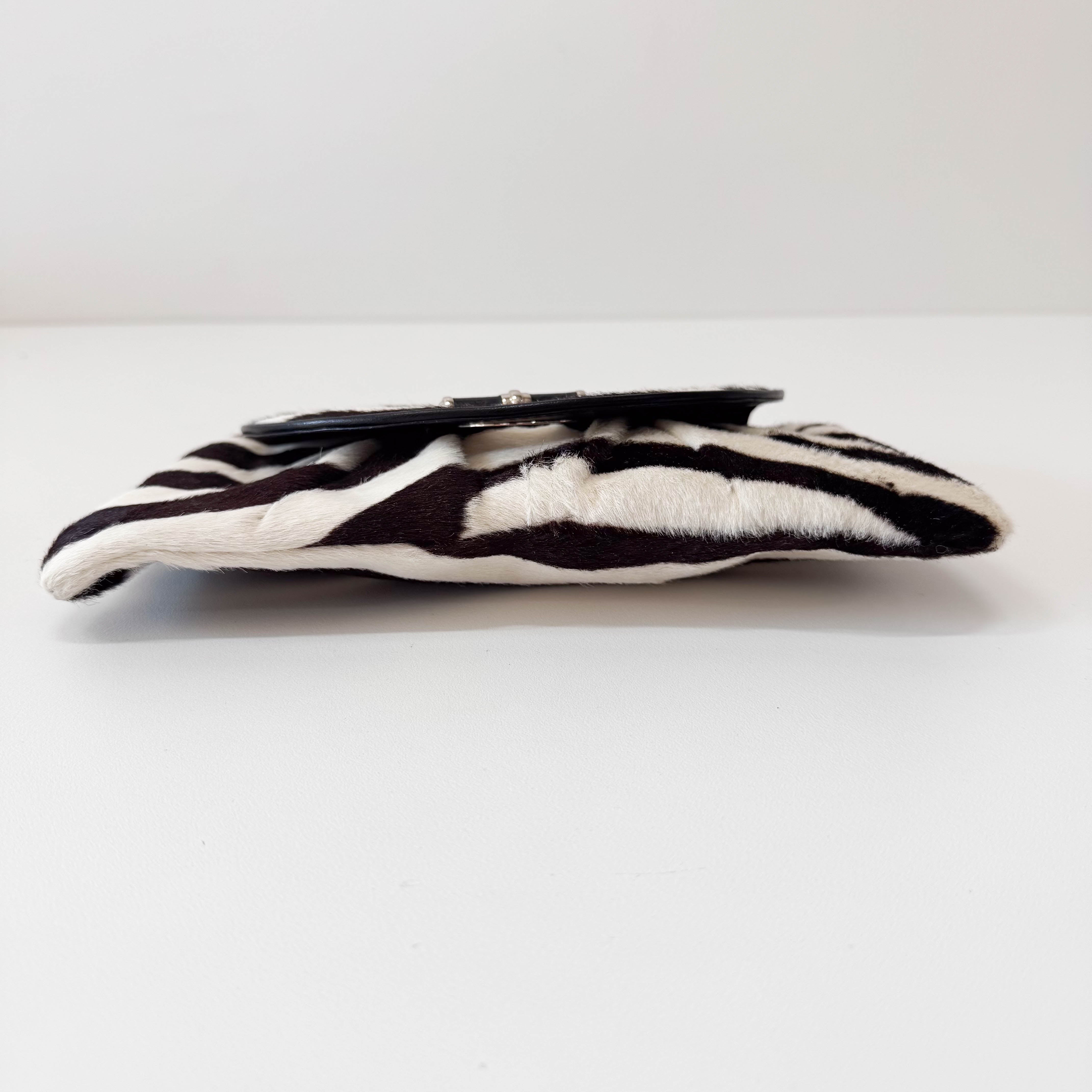Zebra Print Pony Hair Clutch  Bag