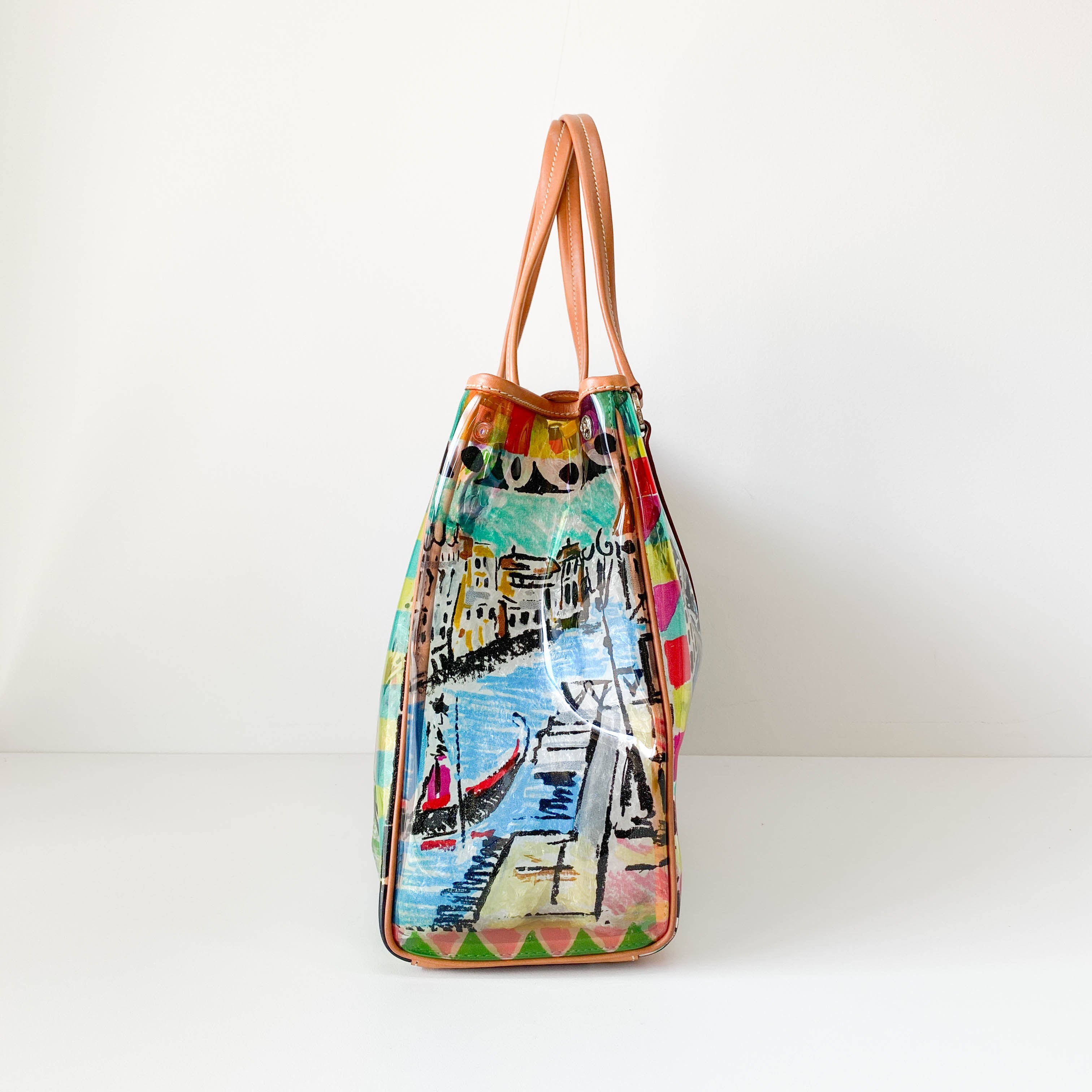 Transparent Venezia Print Vinyl Plastic Bag