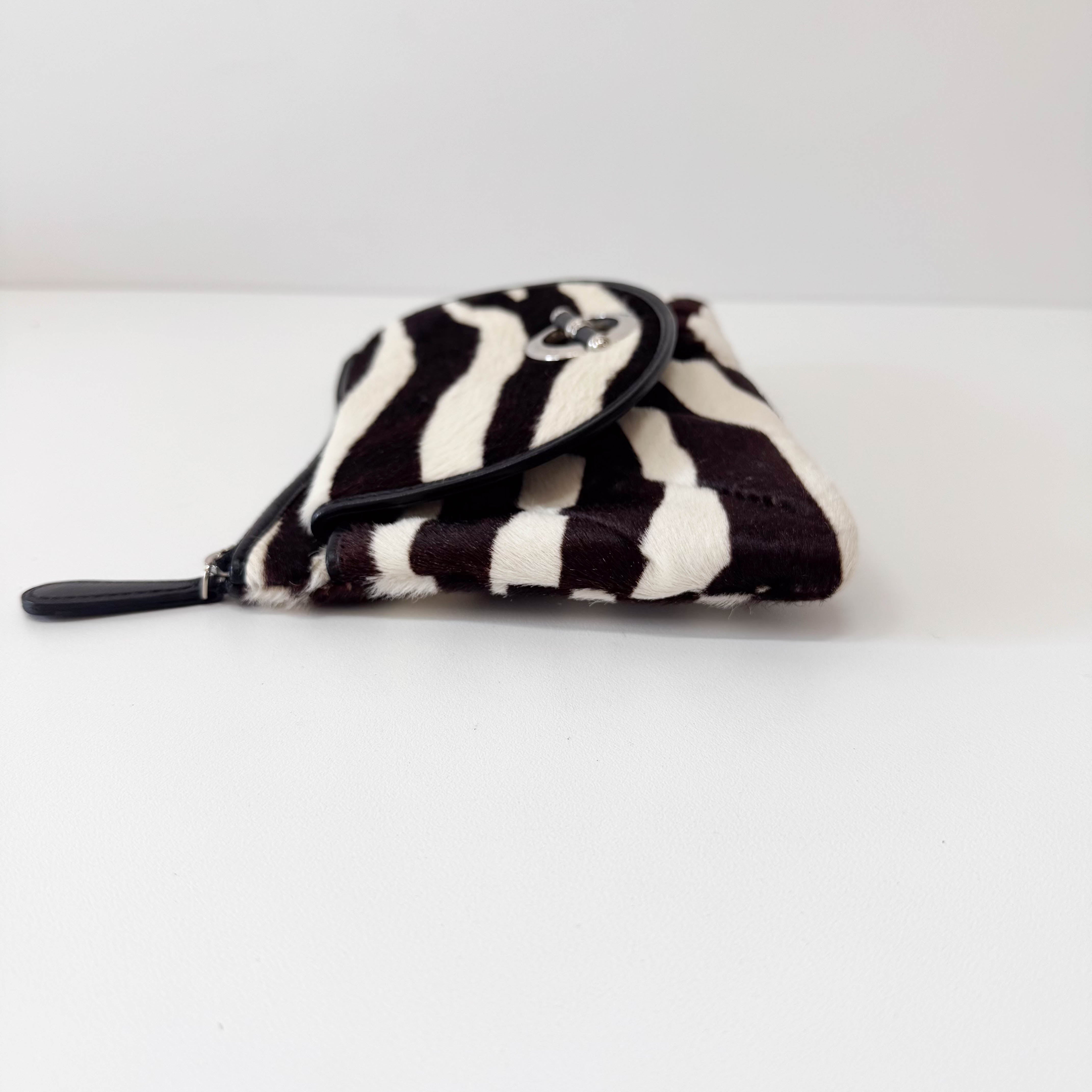 Zebra Print Pony Hair Clutch  Bag