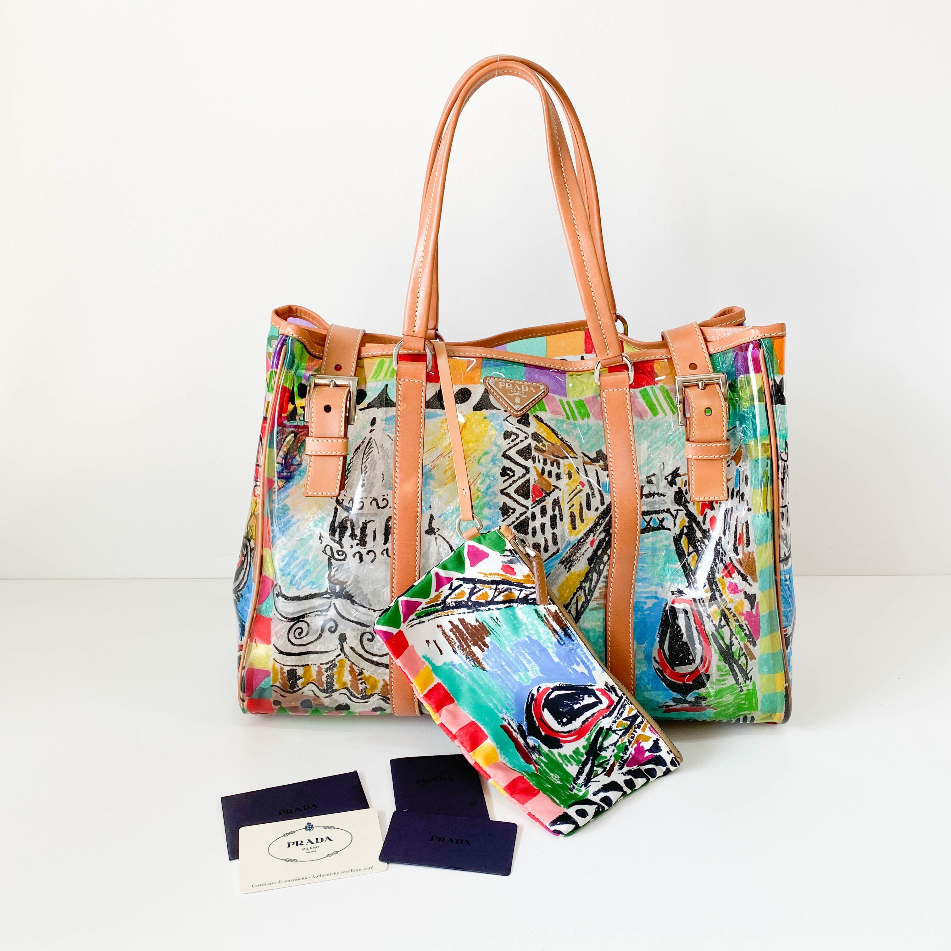 Transparent Venezia Print Vinyl Plastic Bag