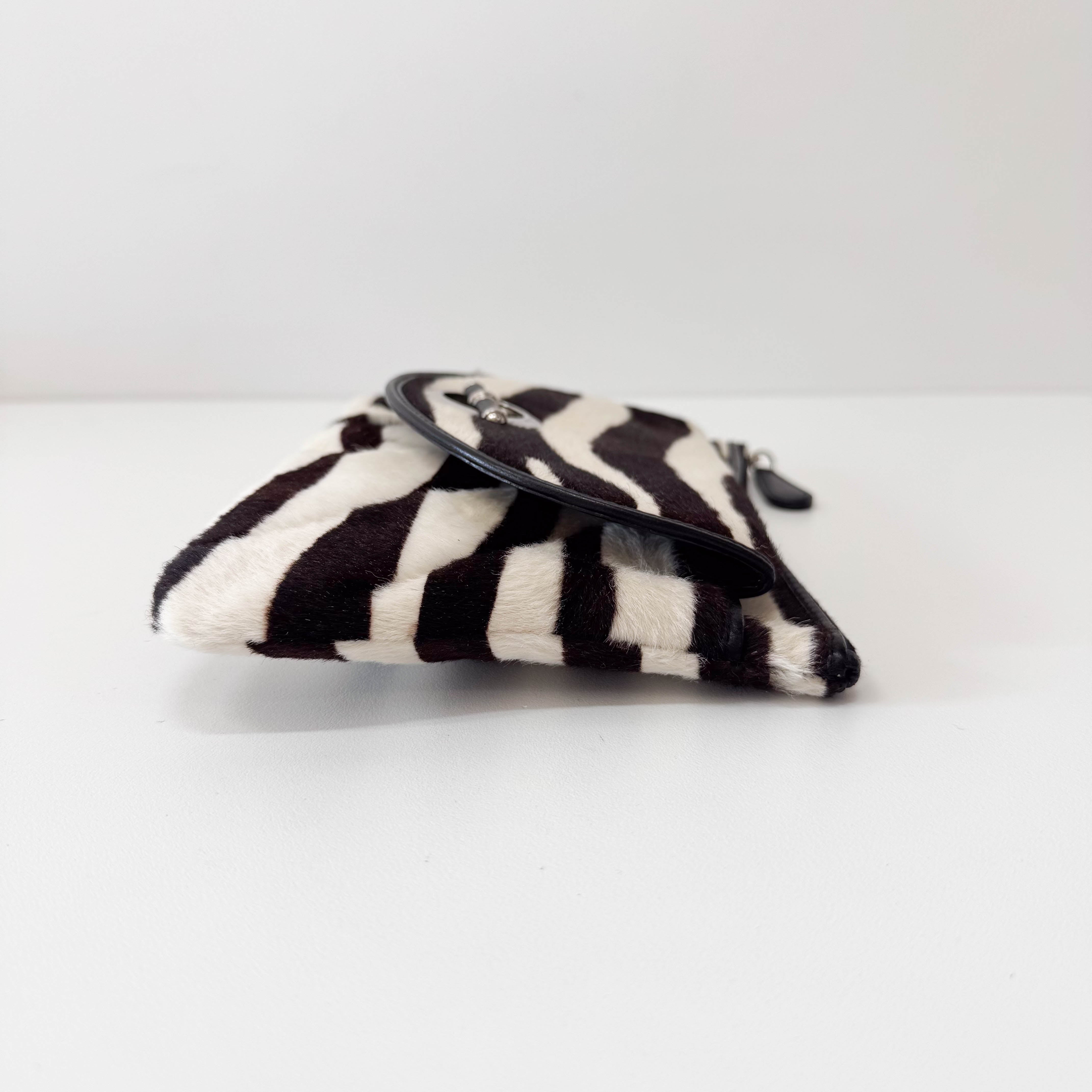 Zebra Print Pony Hair Clutch  Bag