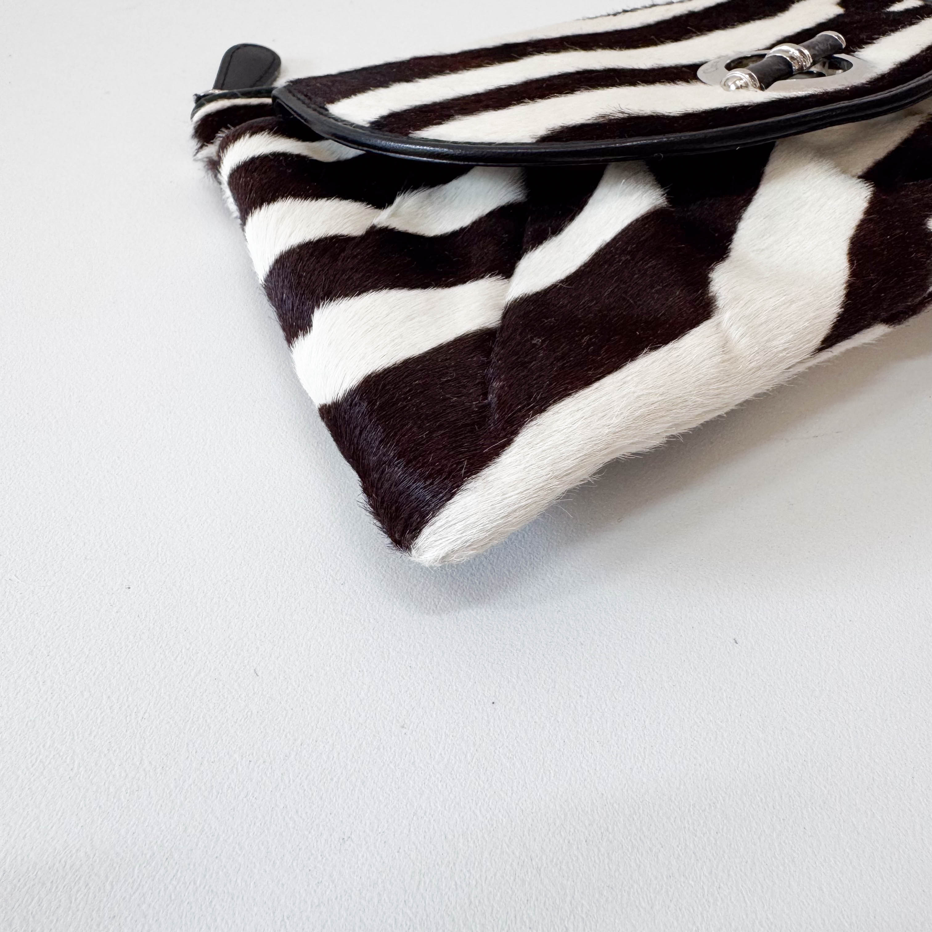 Zebra Print Pony Hair Clutch  Bag