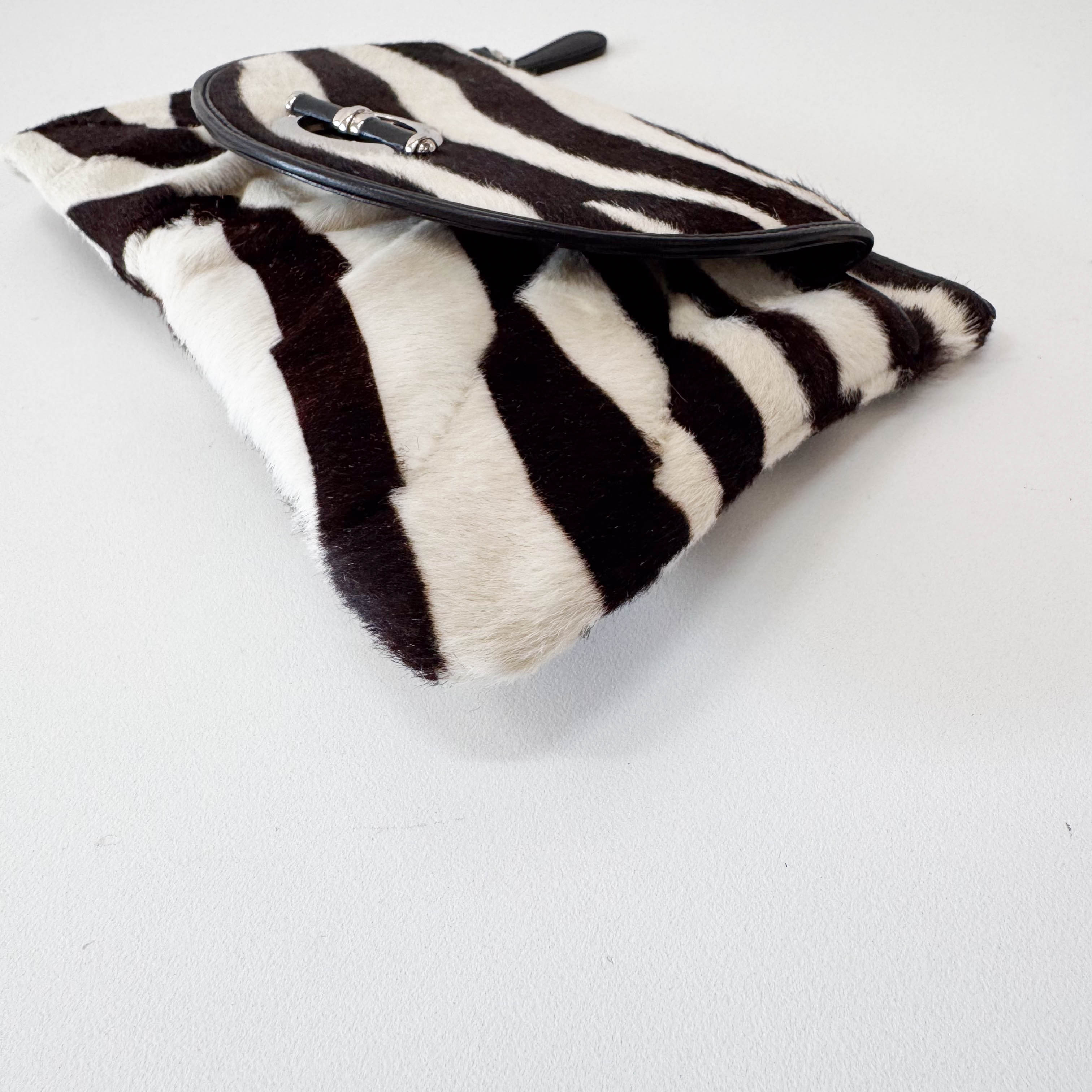 Zebra Print Pony Hair Clutch  Bag