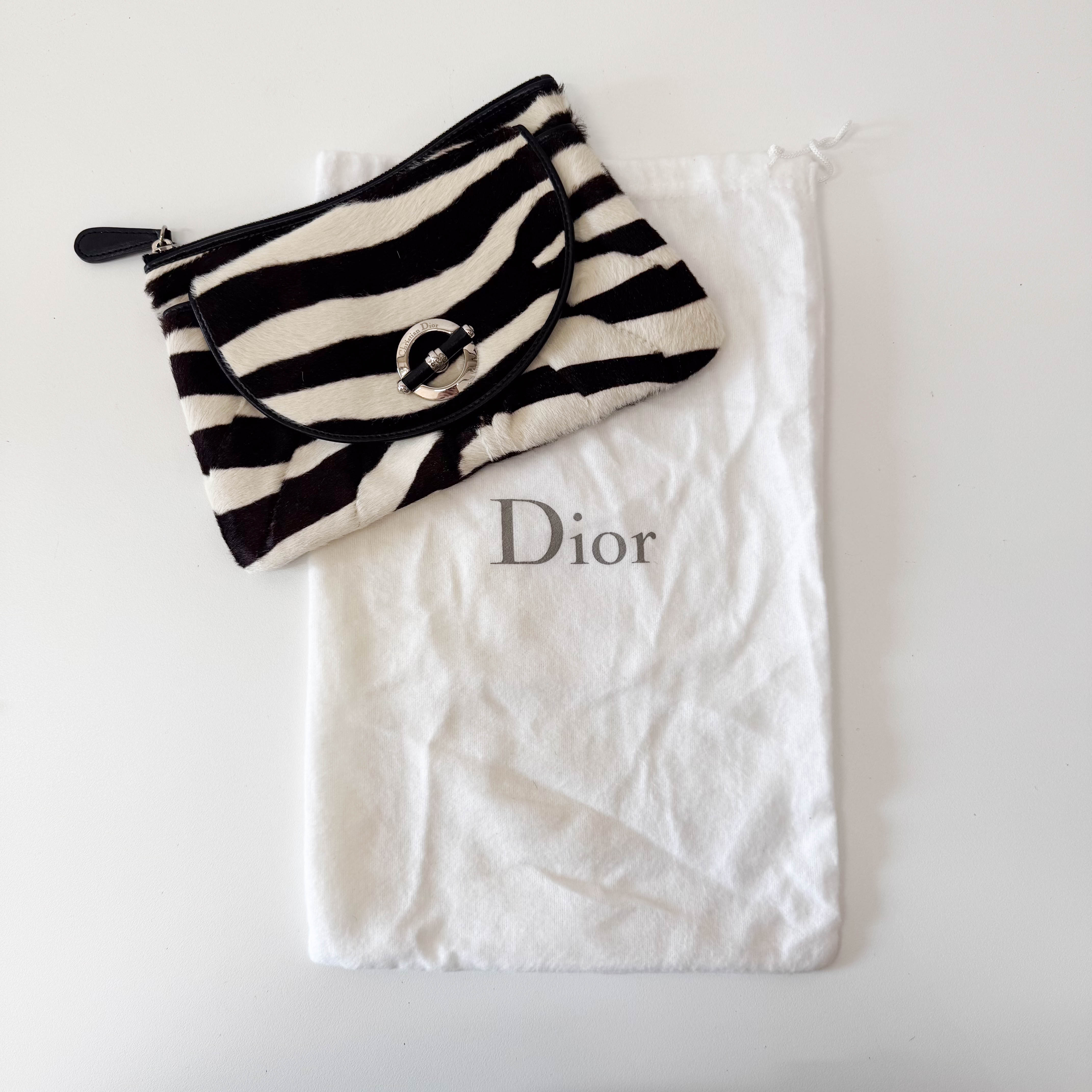 Zebra Print Pony Hair Clutch  Bag