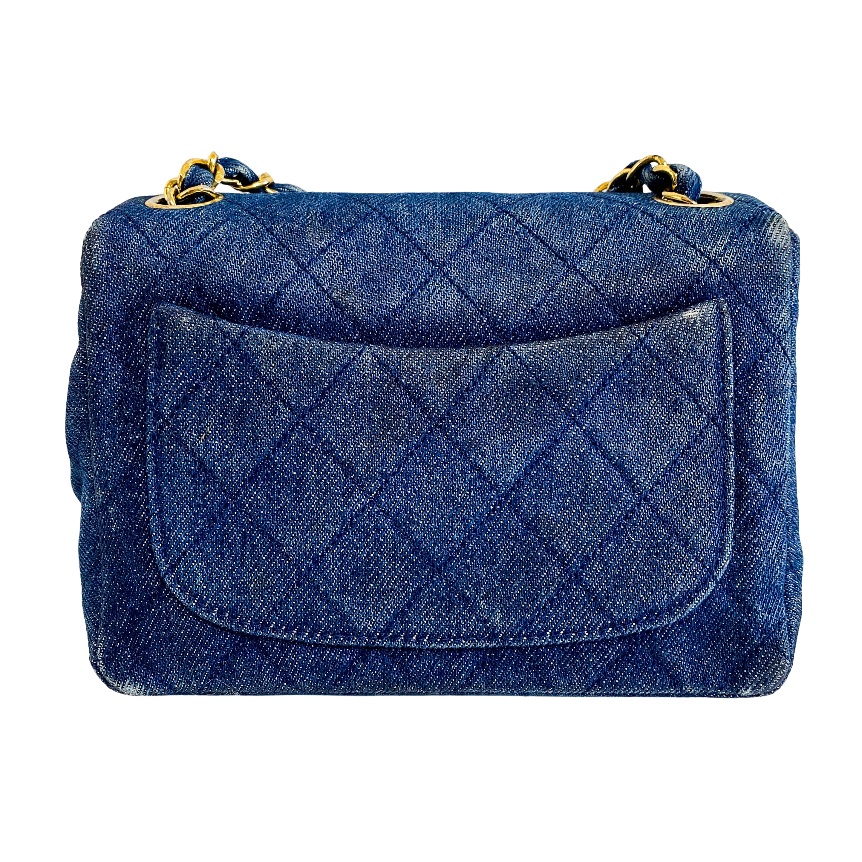 Blue Quilted Denim Mini Square Classic Single Flap Gold Hardware, 1989-1991