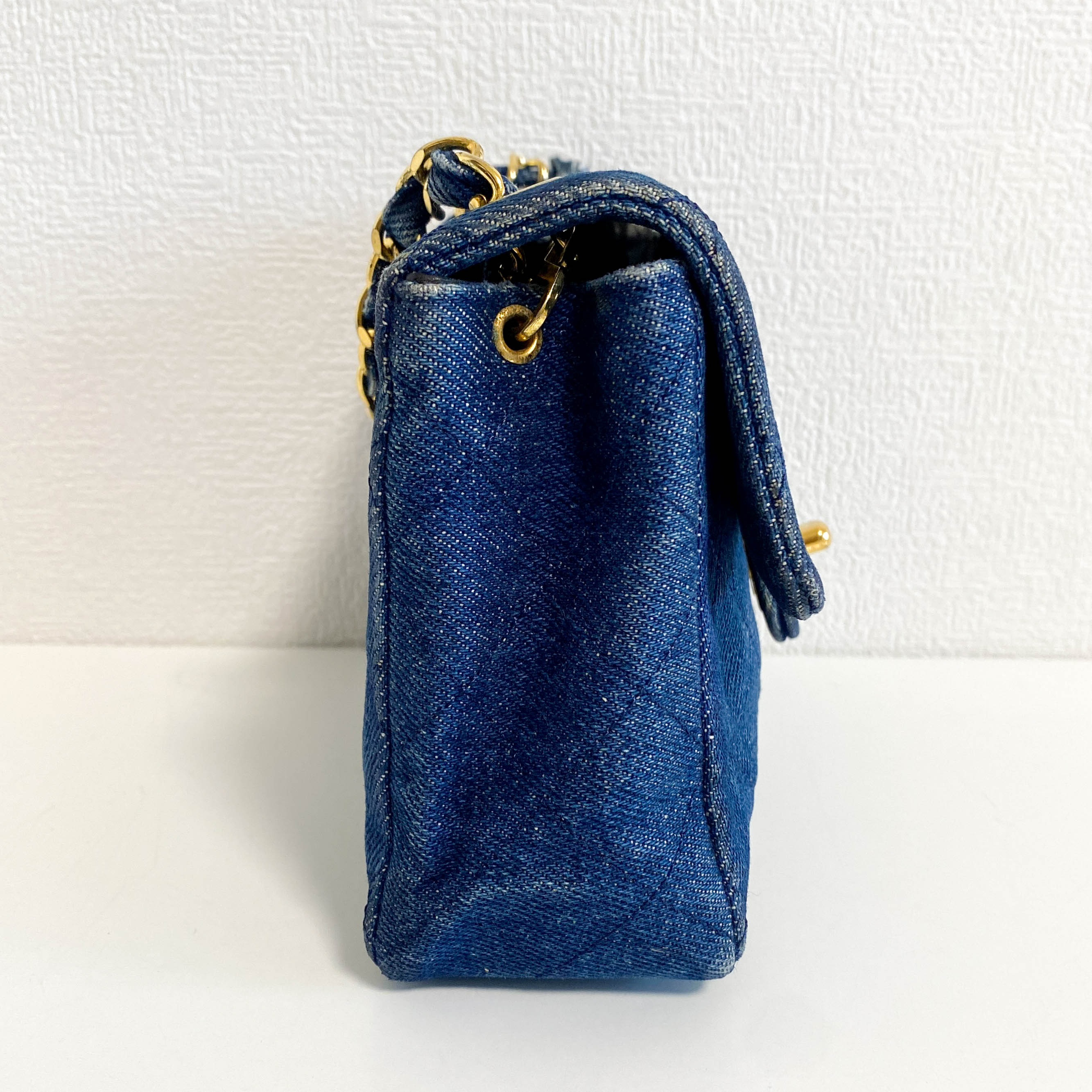 Blue Quilted Denim Mini Square Classic Single Flap Gold Hardware, 1989-1991