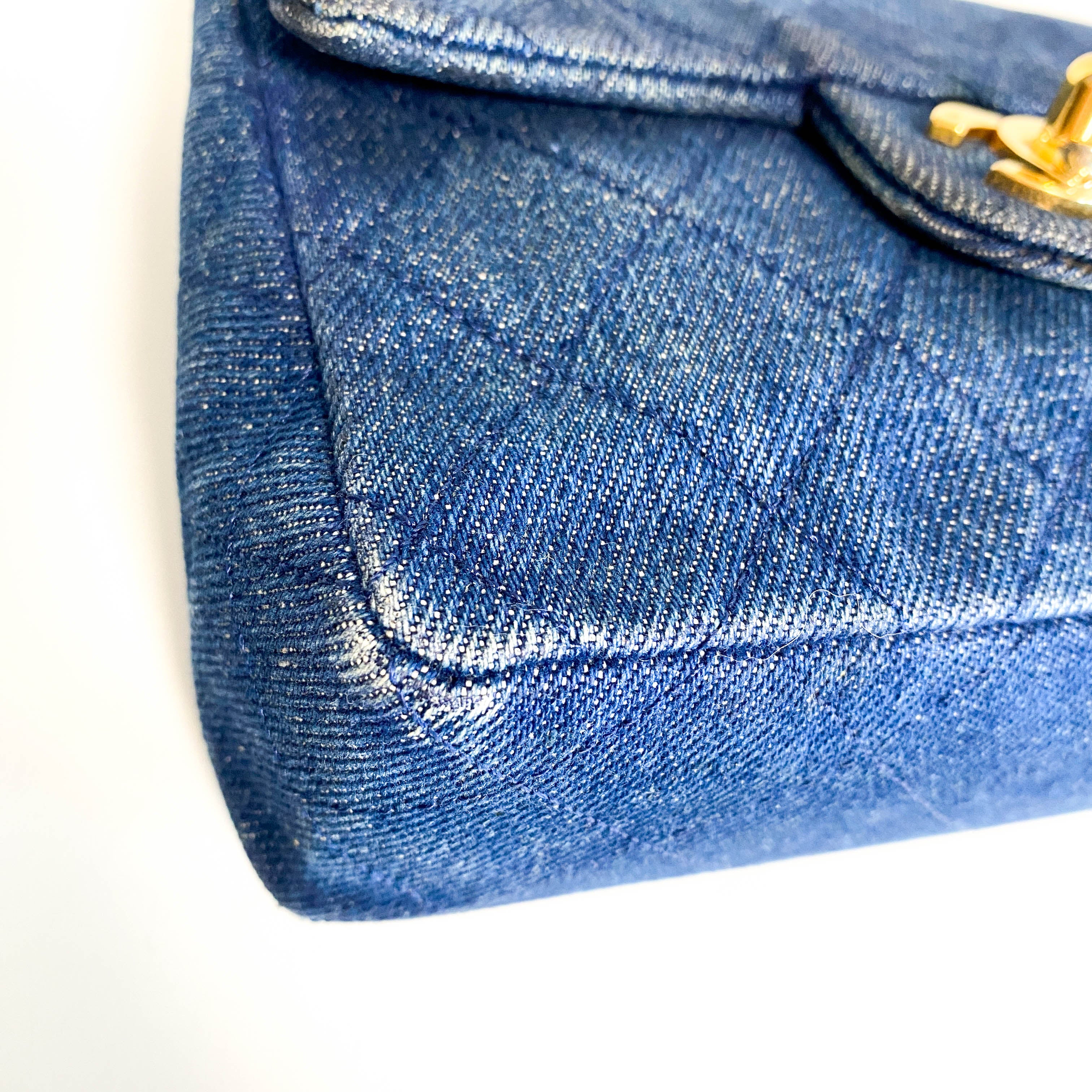 Blue Quilted Denim Mini Square Classic Single Flap Gold Hardware, 1989-1991