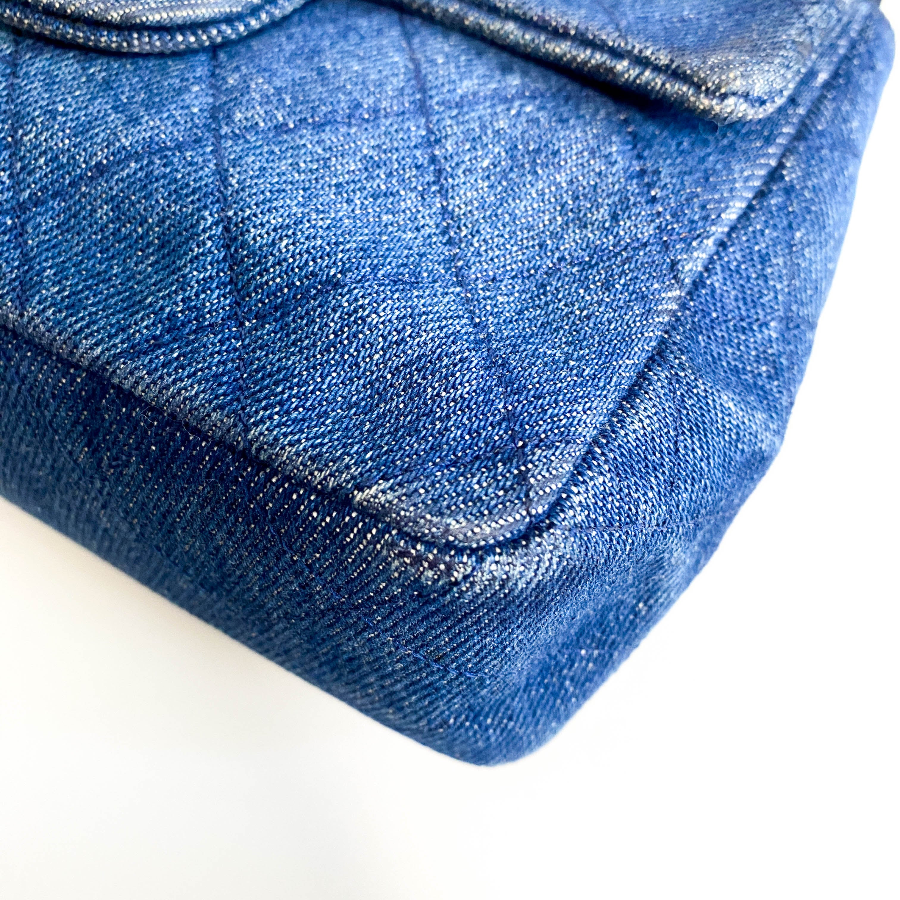 Blue Quilted Denim Mini Square Classic Single Flap Gold Hardware, 1989-1991
