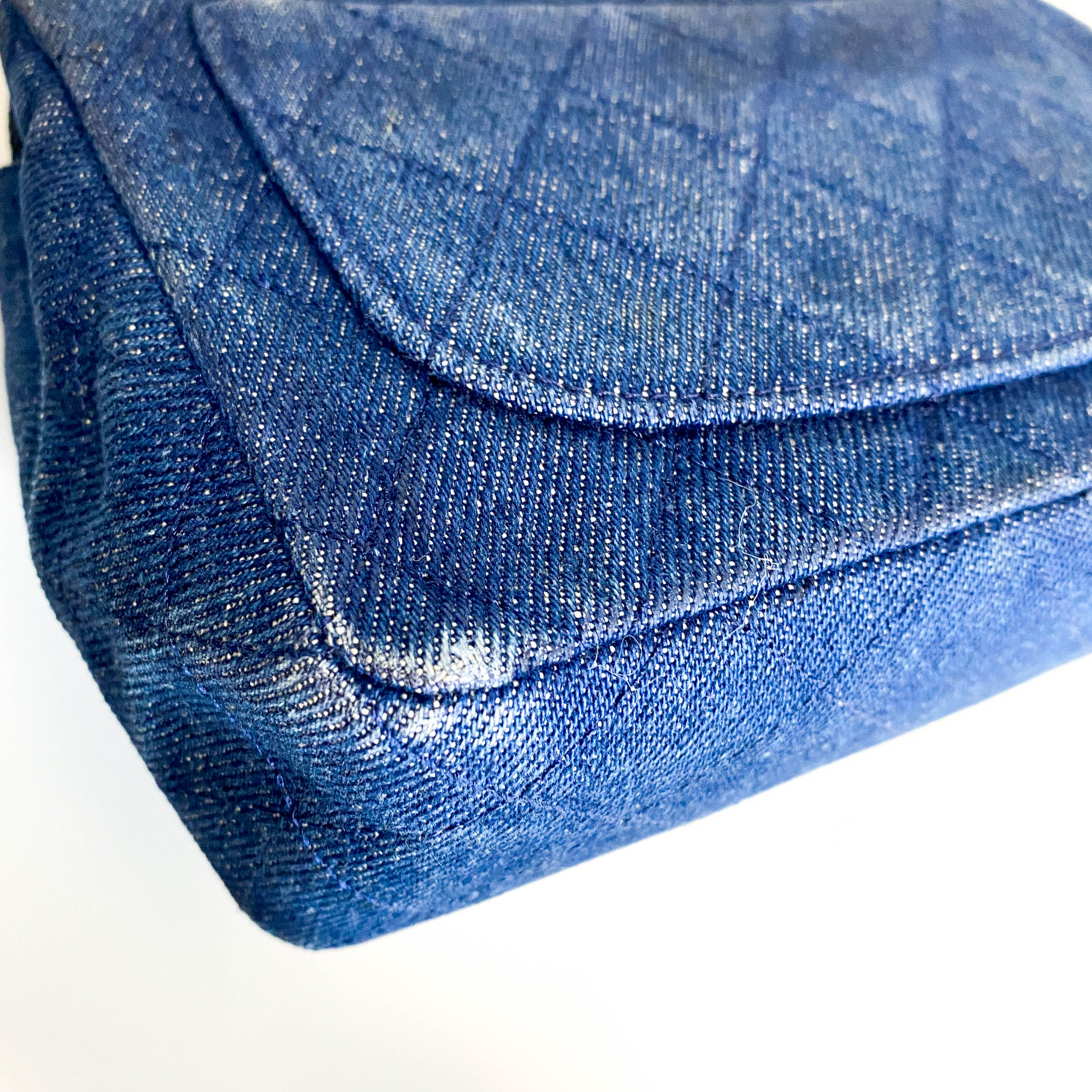 Blue Quilted Denim Mini Square Classic Single Flap Gold Hardware, 1989-1991