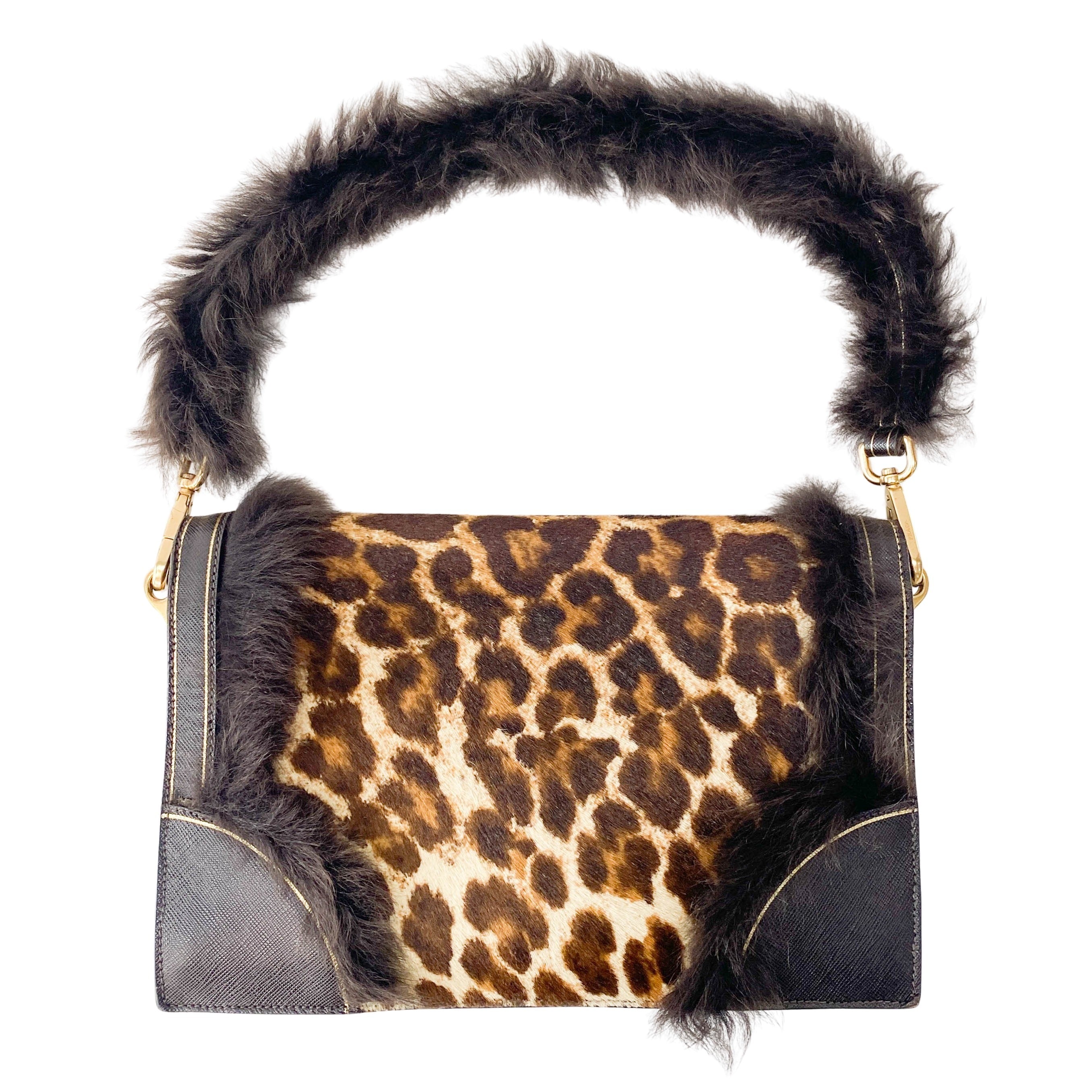 Leopard Print and Fur Stripe Bag